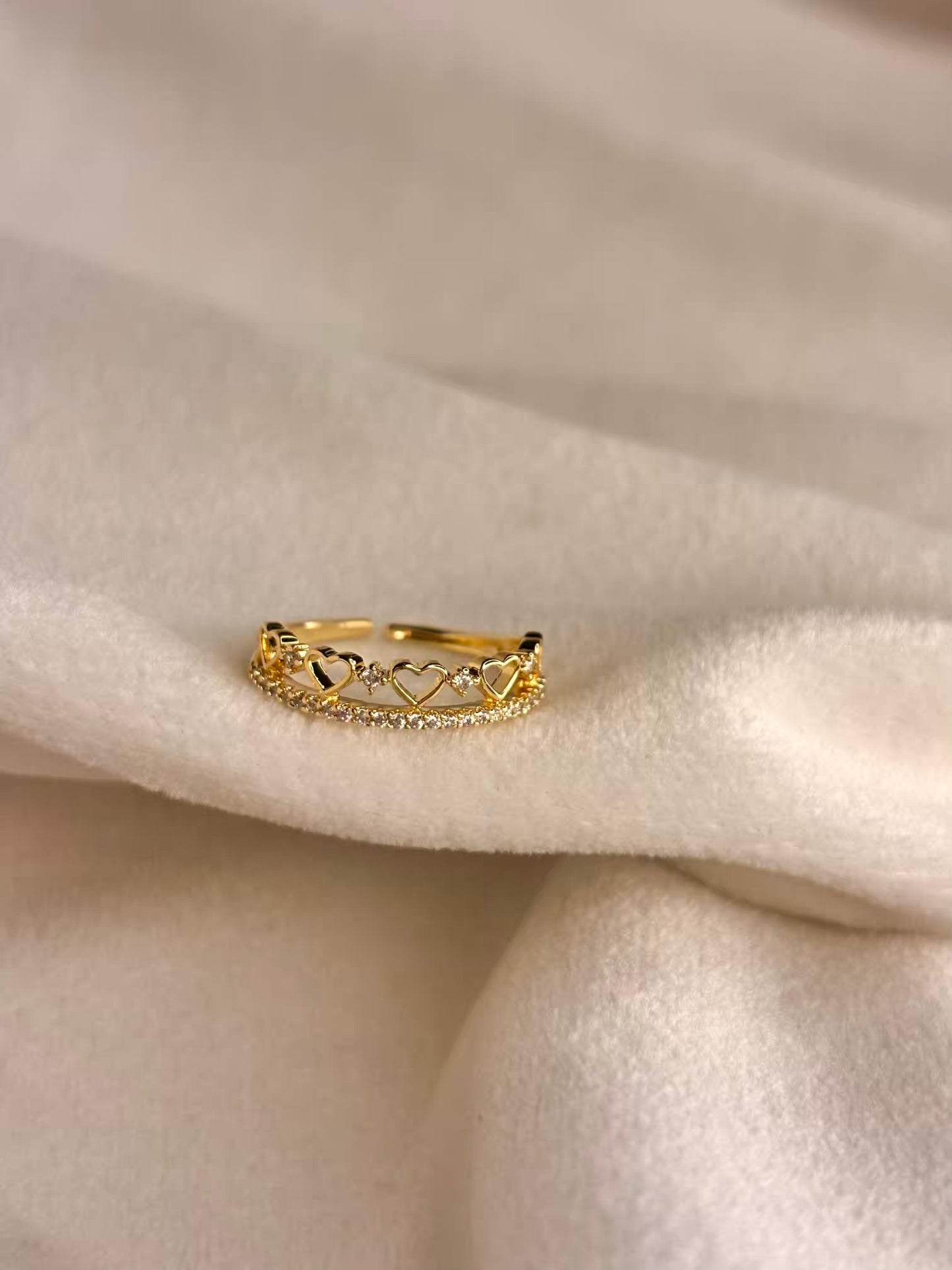 Small Hearts Band Gold Plated 18K Adjustable ring