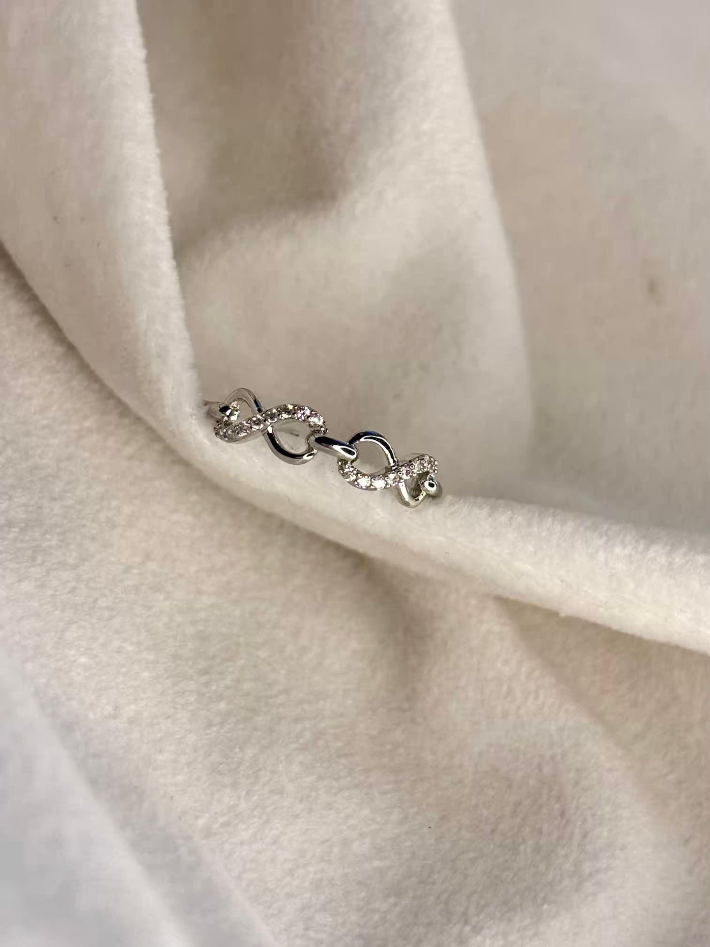 Double Infinity studded Ring Silver Adjustable Ring