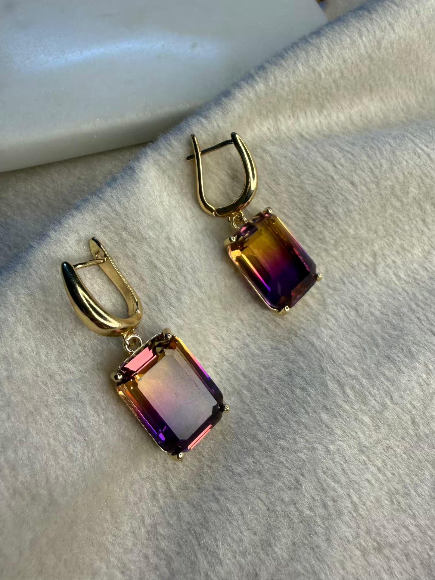 Sunset Ametrine Stud Gold Plated Earrings