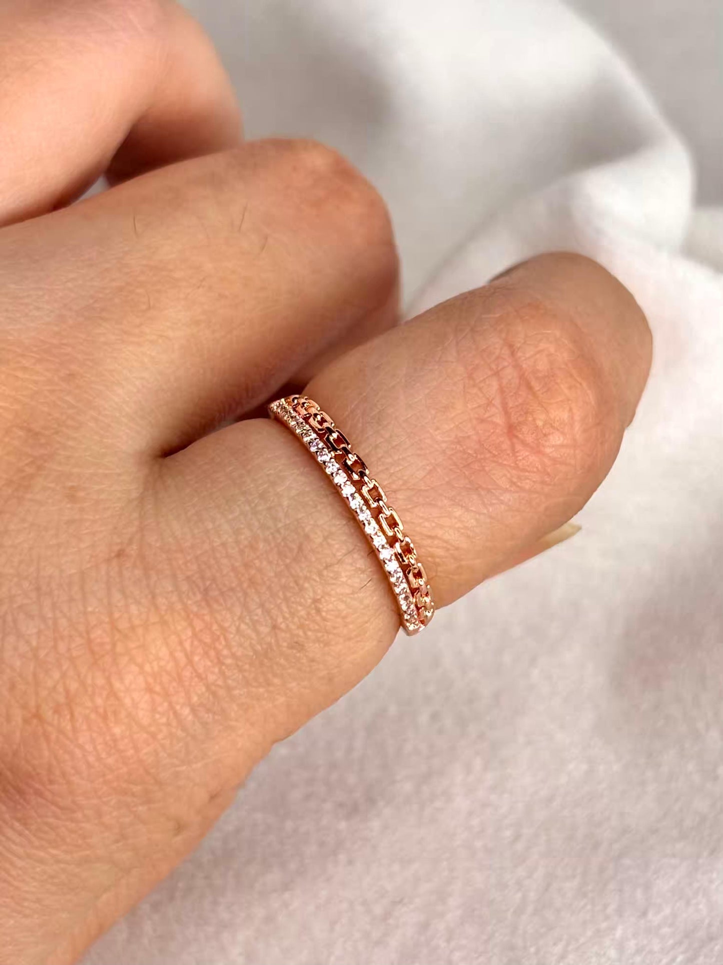 Layered Chain Ring Rose Gold Plated Adjustable Ring