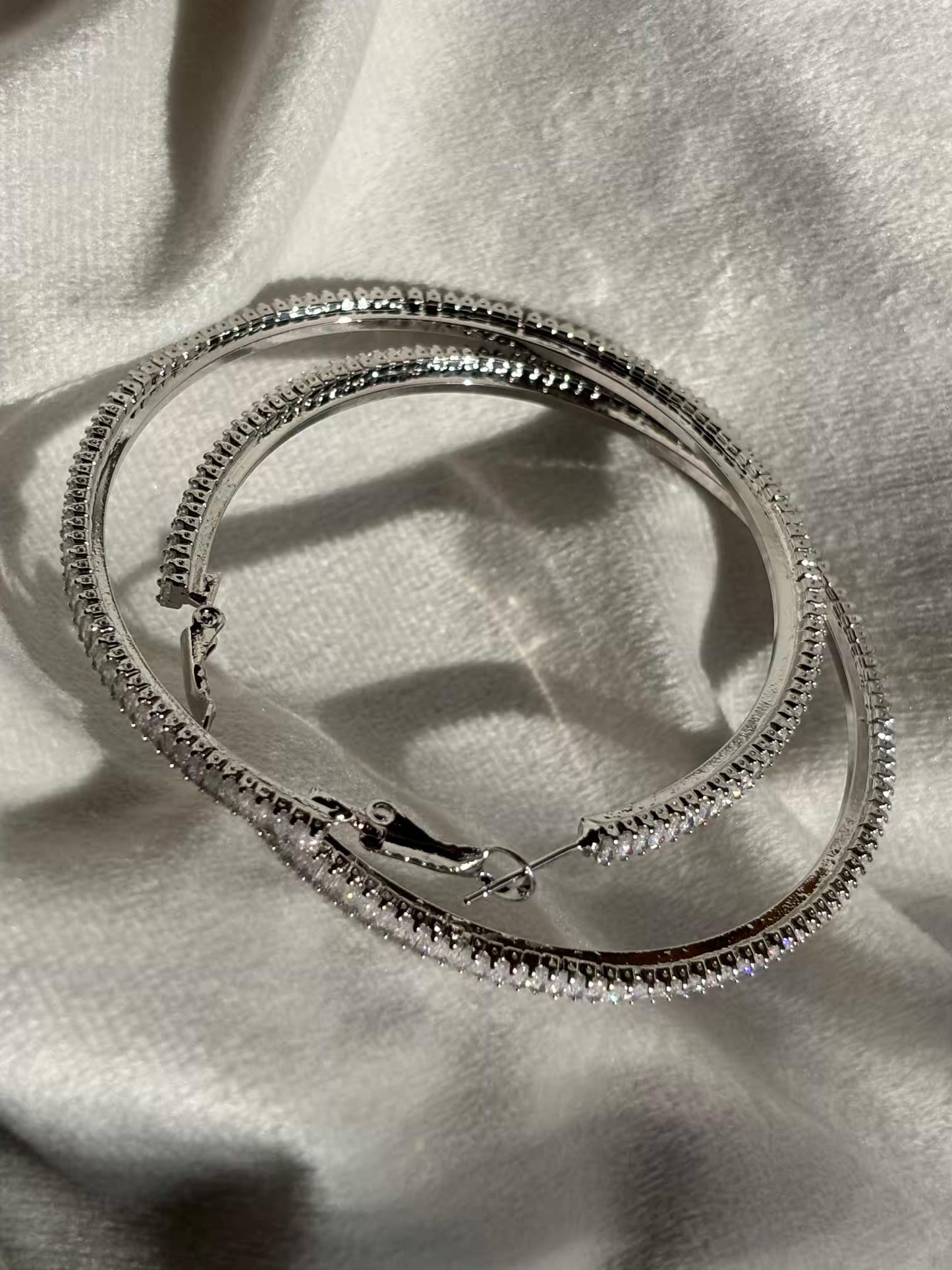 Diamond Round Hoops Earrings Silver Plated Premium Earrings
