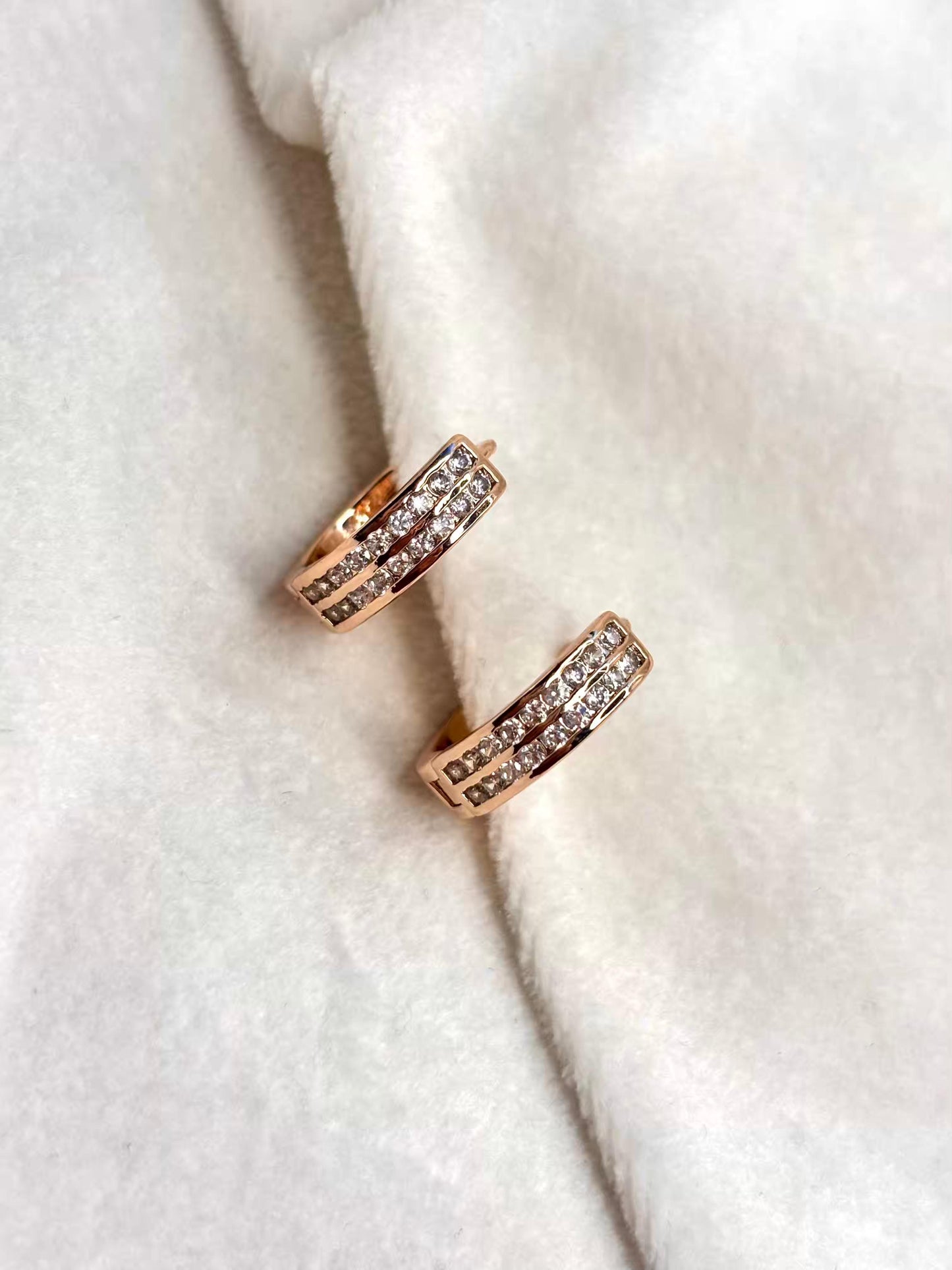 Tiny Thick Studded Hoops Bali Earrings - Rose Gold Plated Earrings