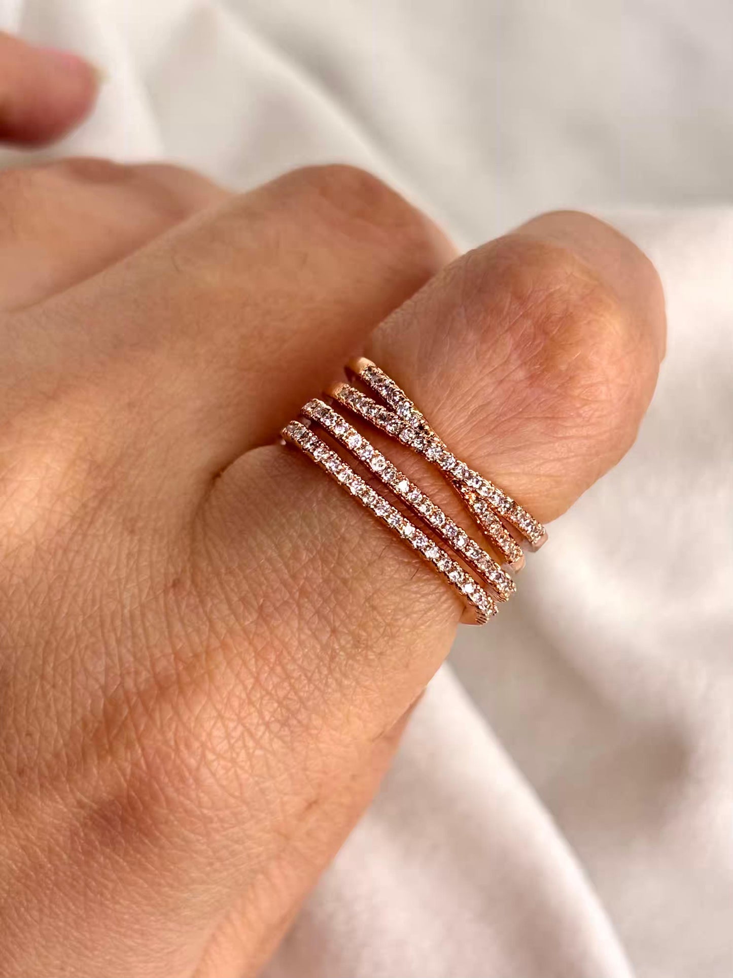 Twisted Layers Ring Rose Gold Plated Adjustable Ring