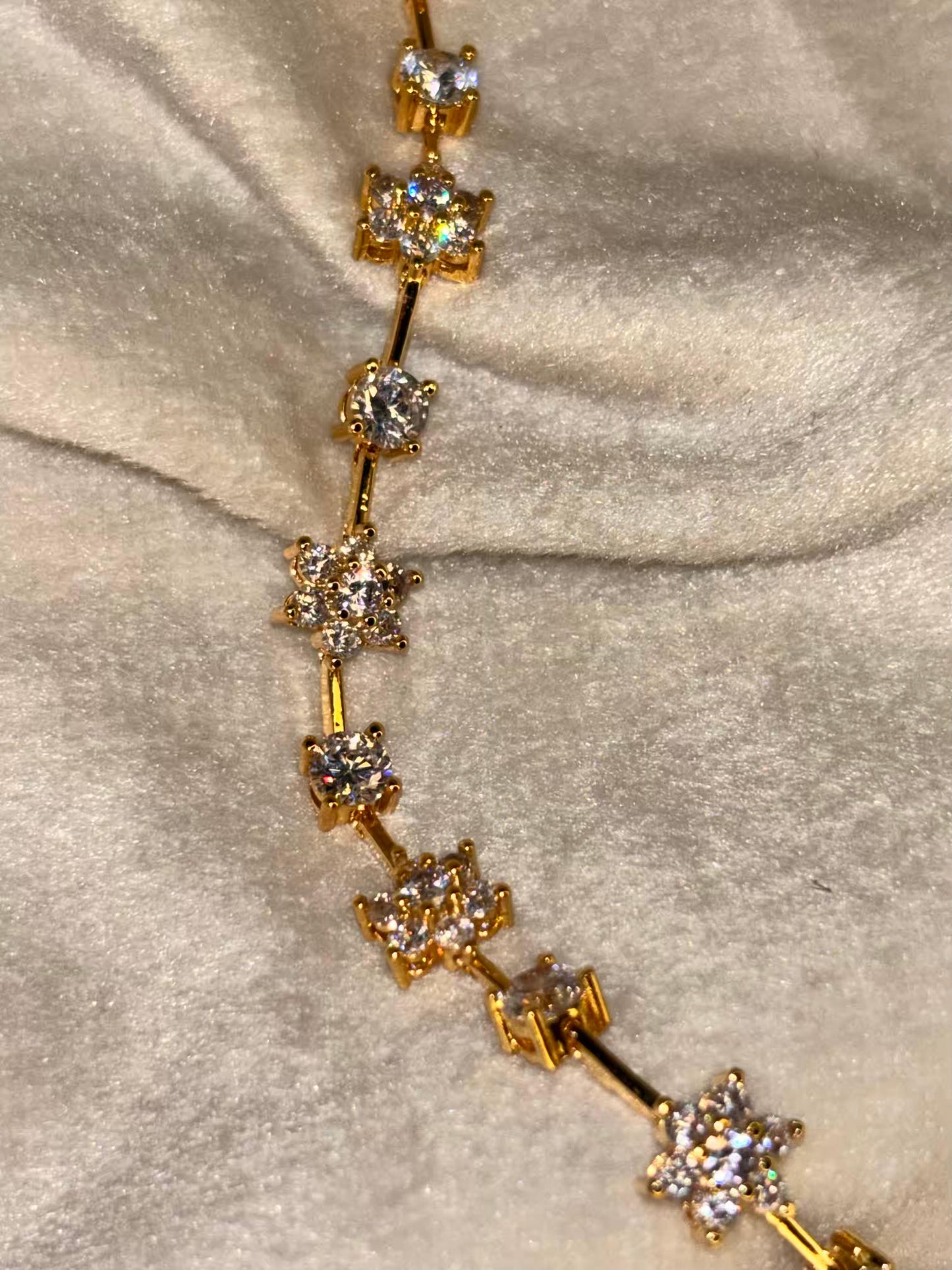 White Floral Gem Studded 18K Gold plated Premium Tennis Bracelet