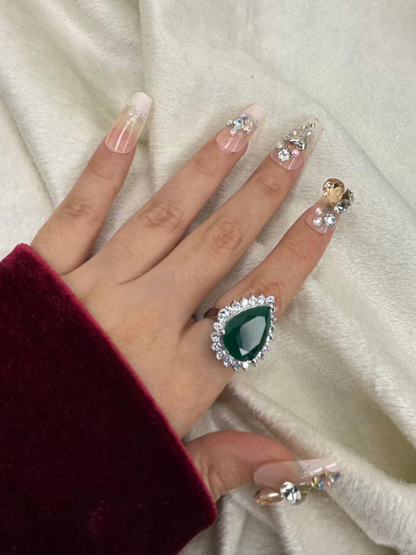 Emerald Oval Solitaire Studded Silver Plated Premium Ring
