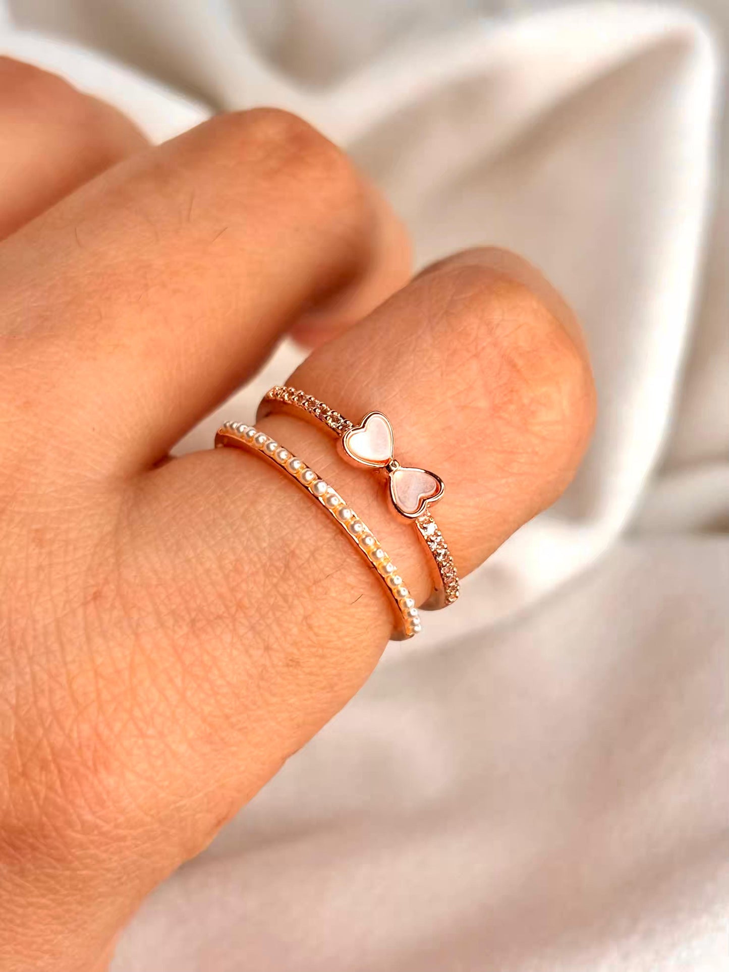Double Hearts Ring Rose Gold plated Adjustable Ring
