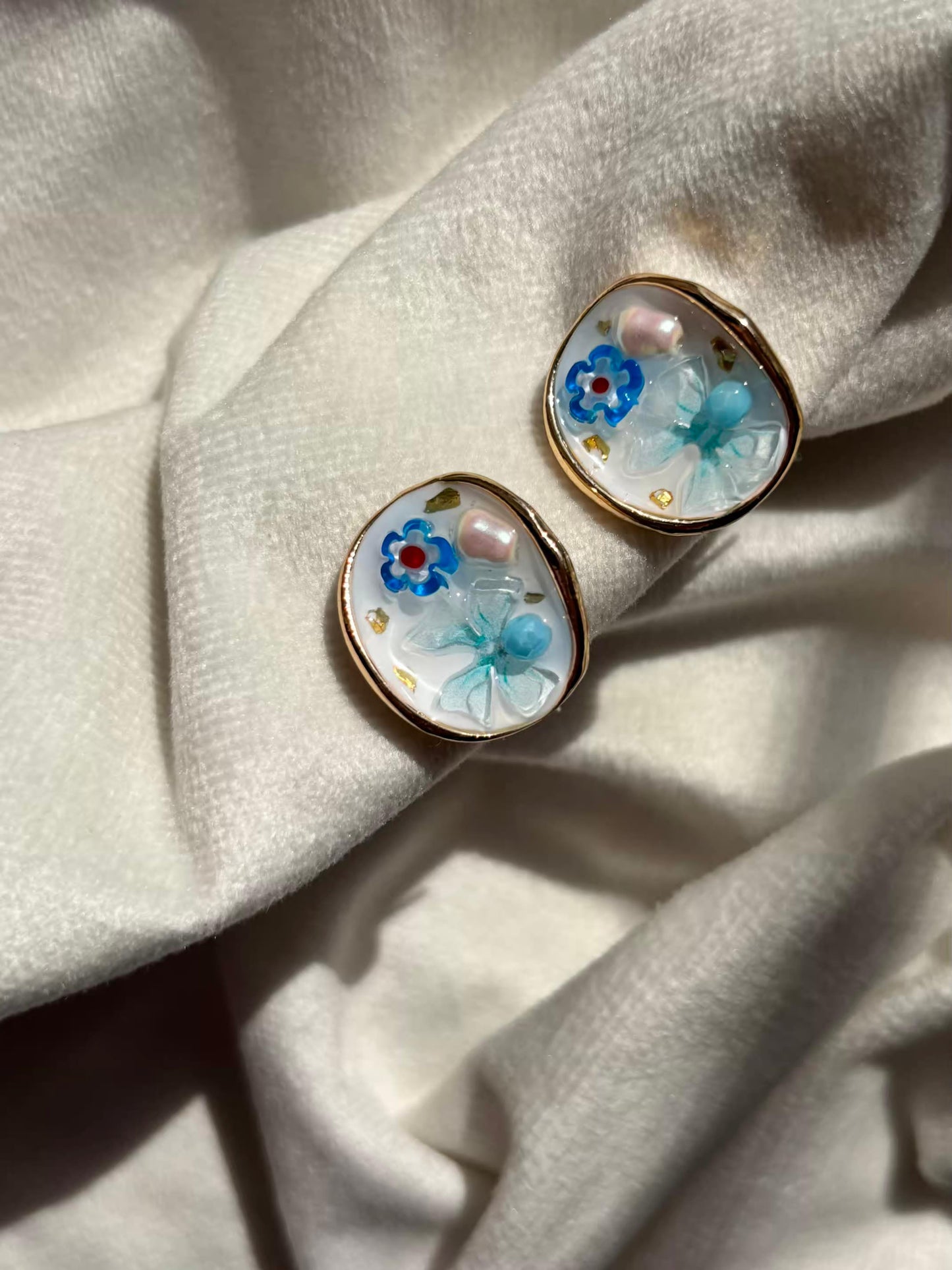 Sky Blue Resin Studds Earrings 18K Gold Plated Premium Earrings