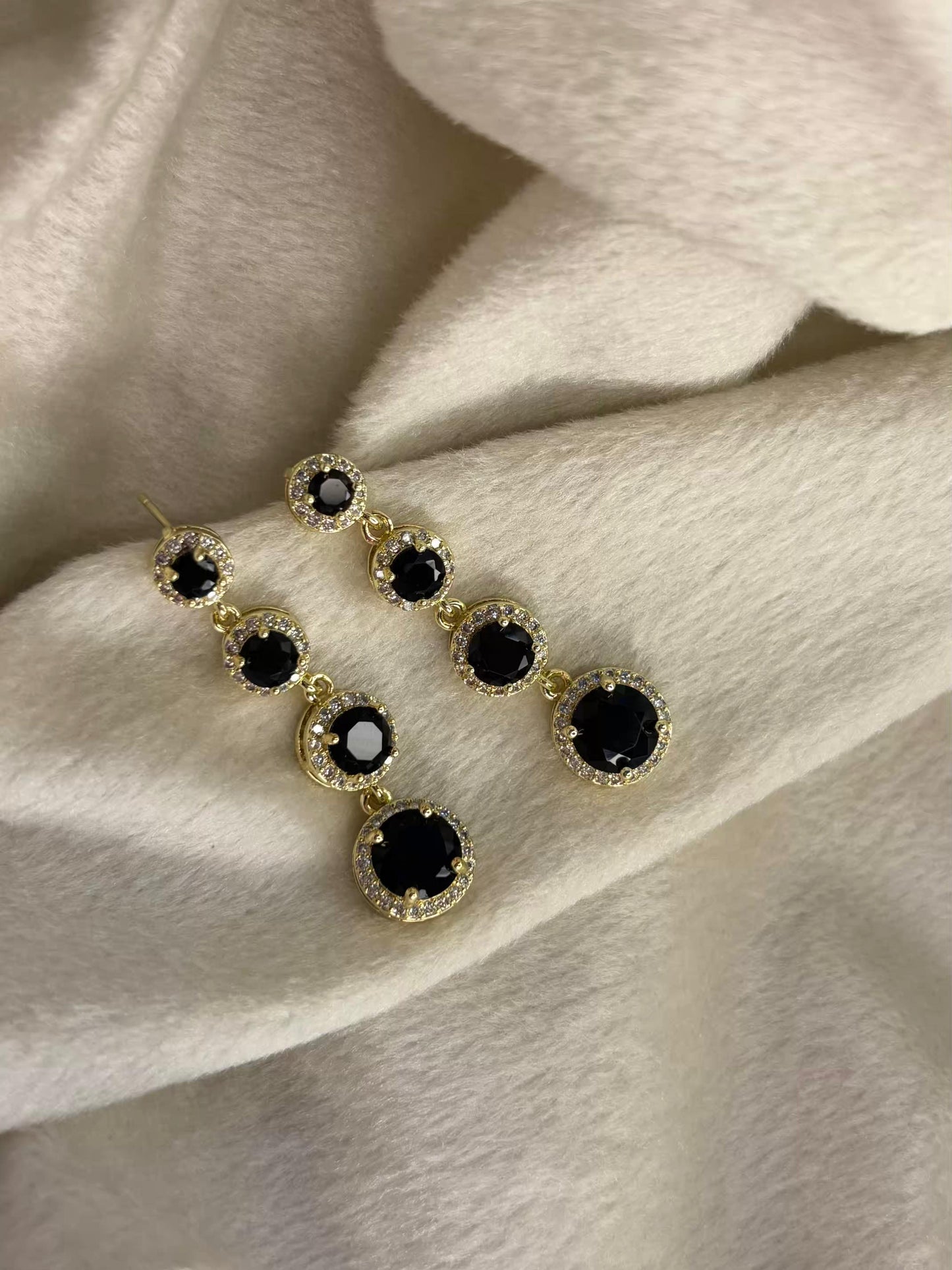 Black Stone Earrings 18K Gold Plated Premium Earrings