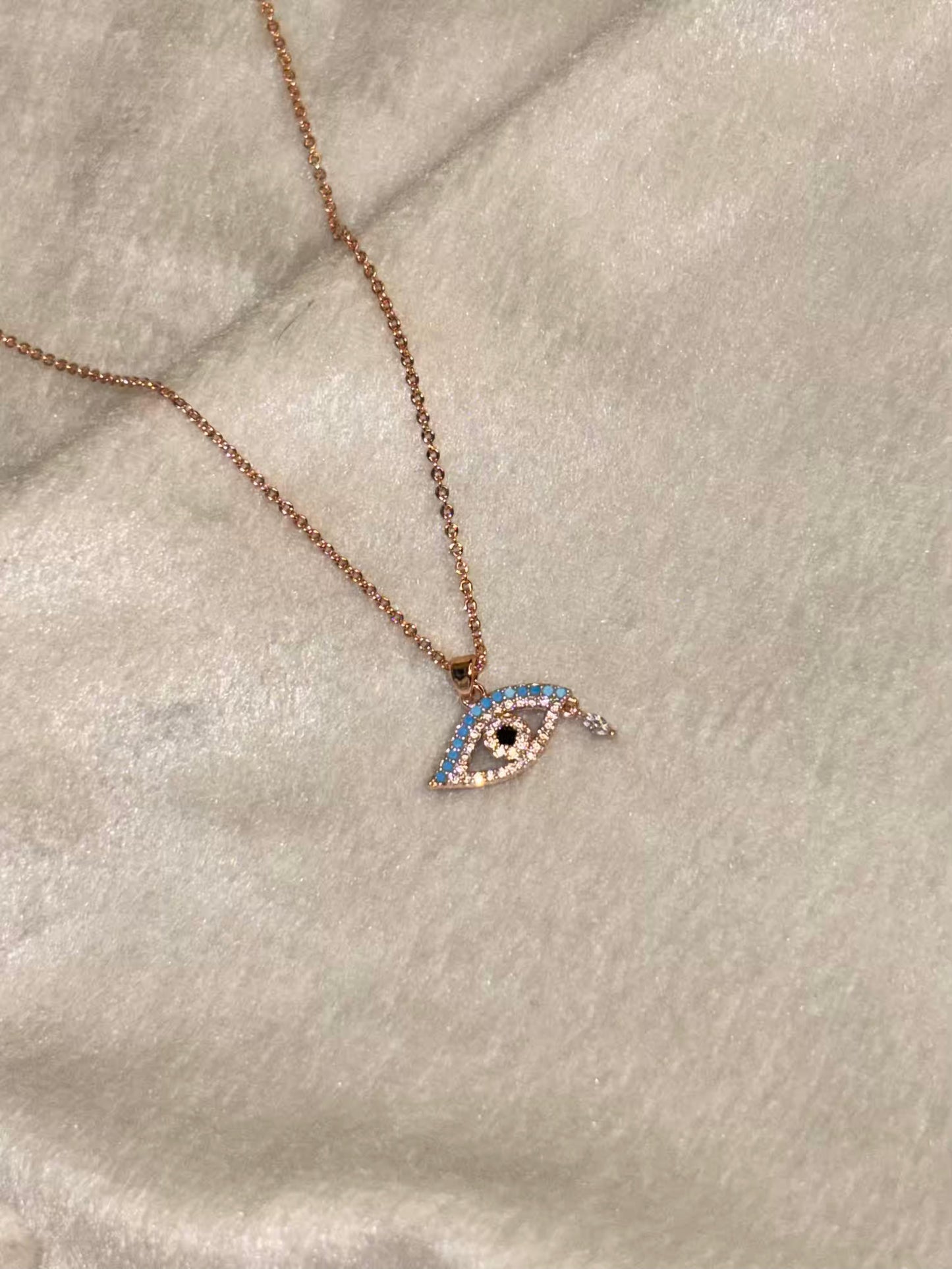 Delicate Gold Eye Necklace Rose Gold Plated Premium Necklace