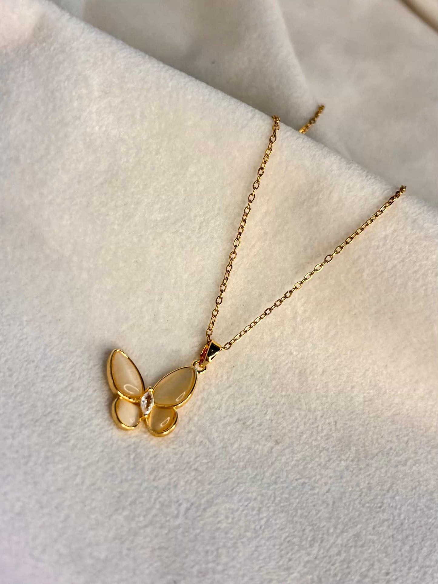 Cateye Stone Butterfly 18K Gold Plated Premium Necklace