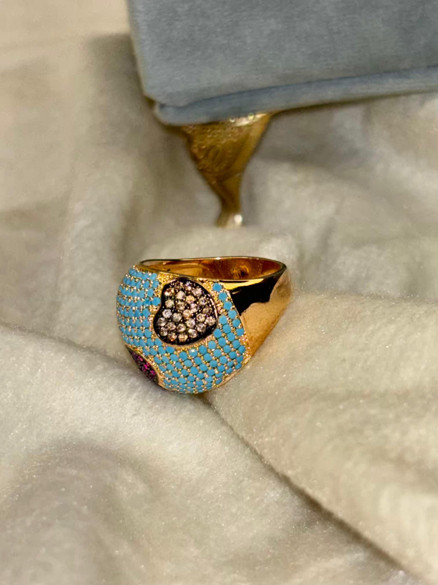 Pushtaini Teal Motif Premium Ring - 18K Gold Plated