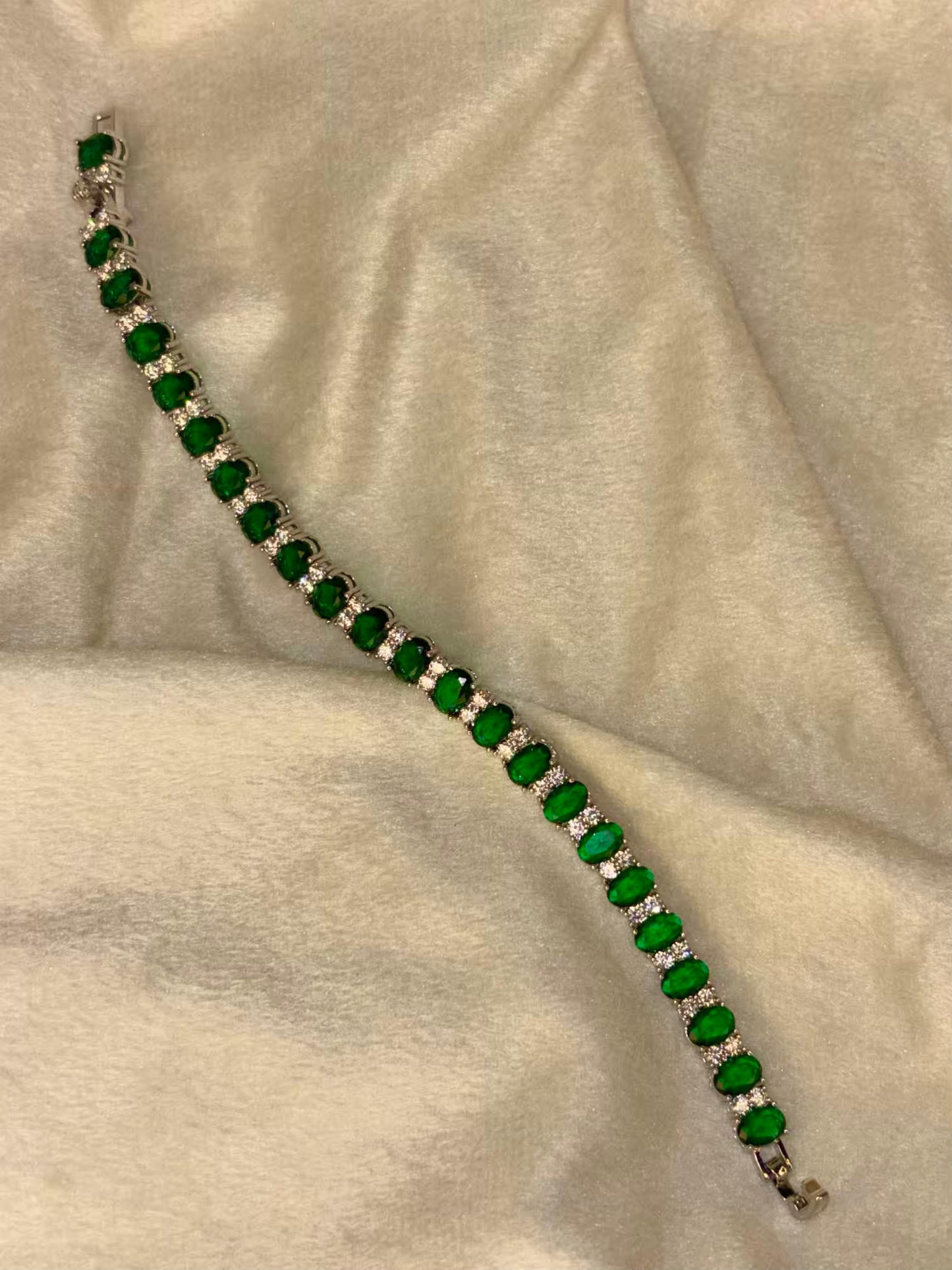 Green Twinkle Silver plated Premium Tennis Bracelet