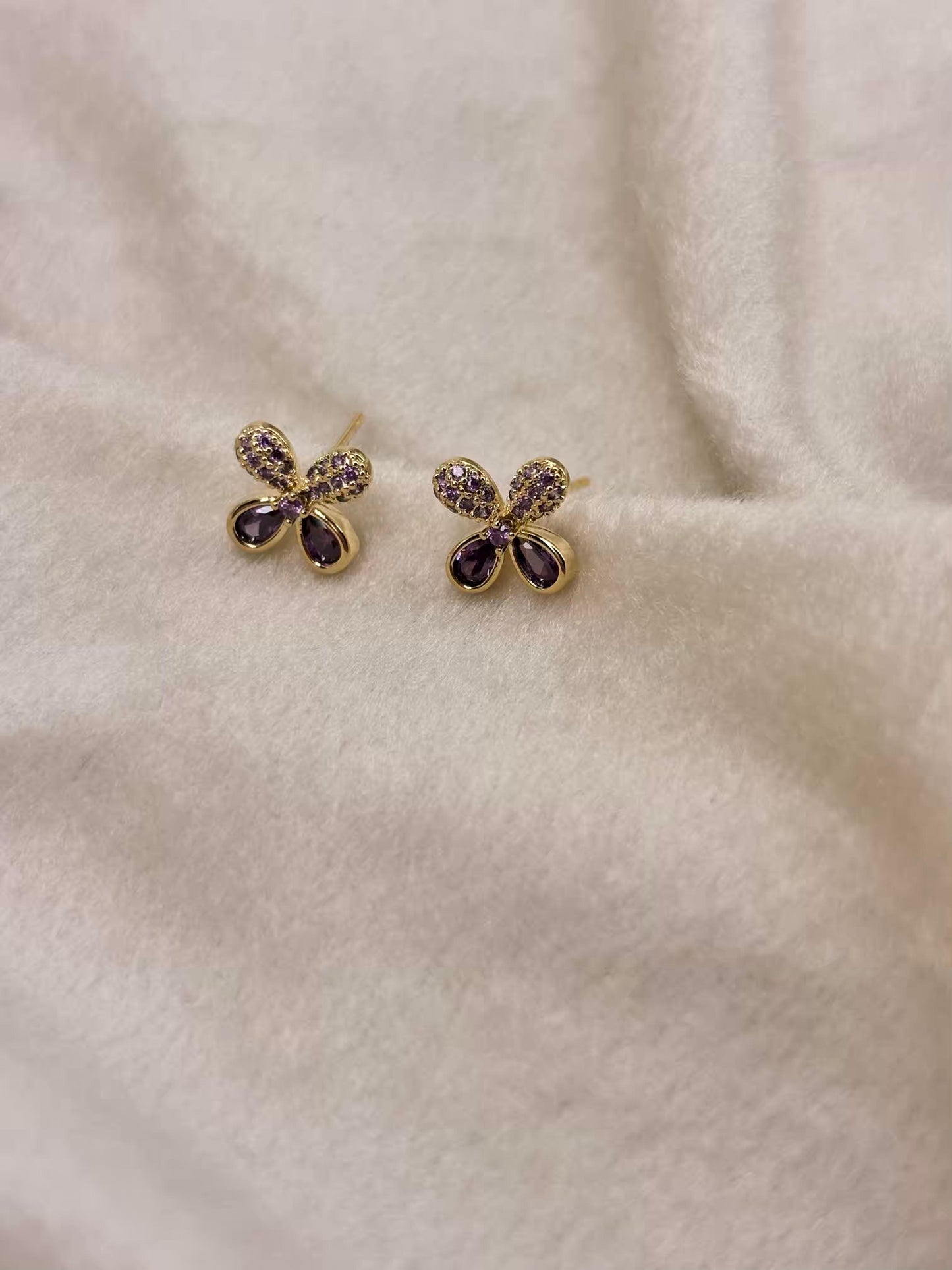 Tiny Purple Flora Studds Earrings 18K Gold Plated Premium Earrings