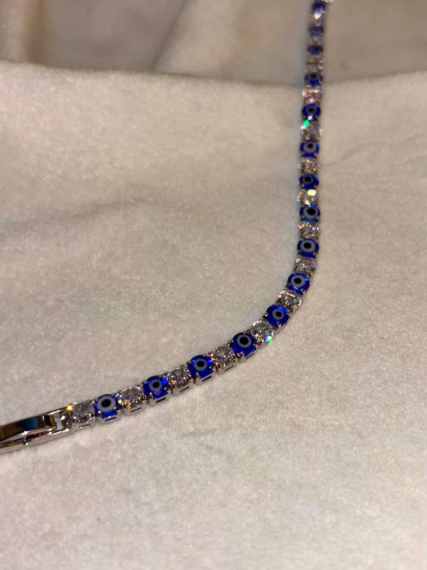Evil Eye Blue Silver plated Premium Tennis Bracelet