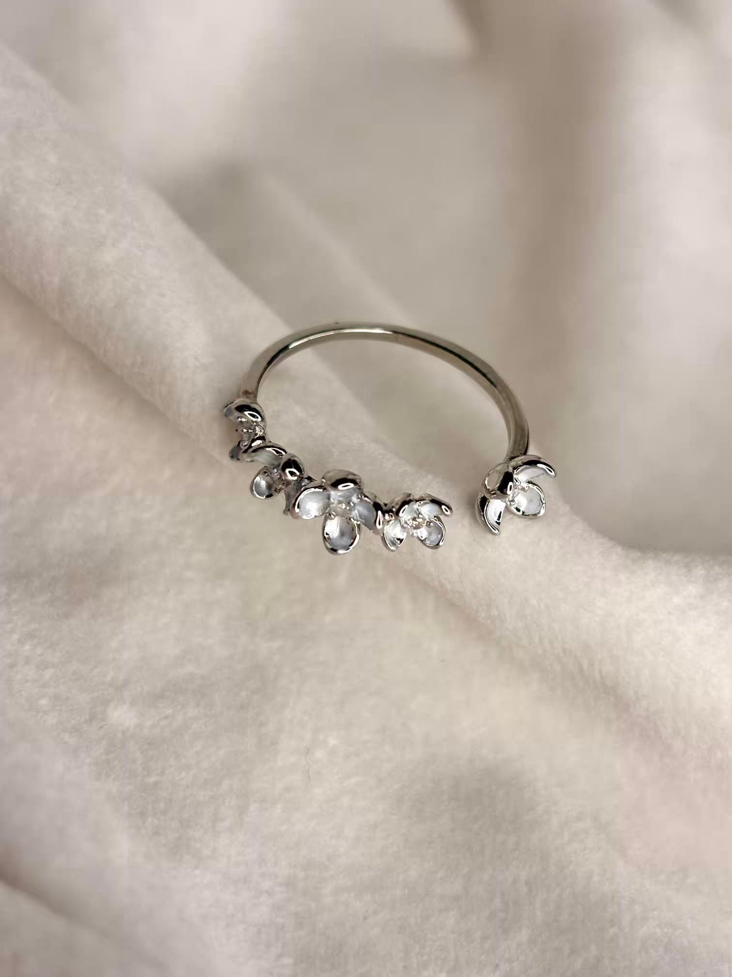 Sky Blue Flower stack Silver Adjustable Ring
