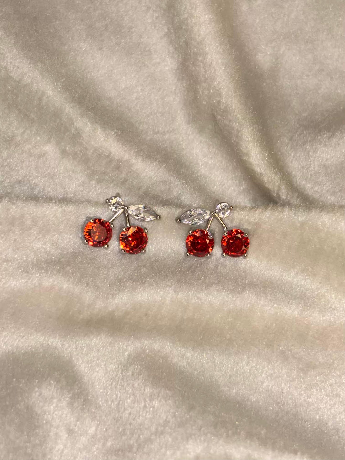 Silver Stalk Cherry Earrings Silver Plated Premium Earrings