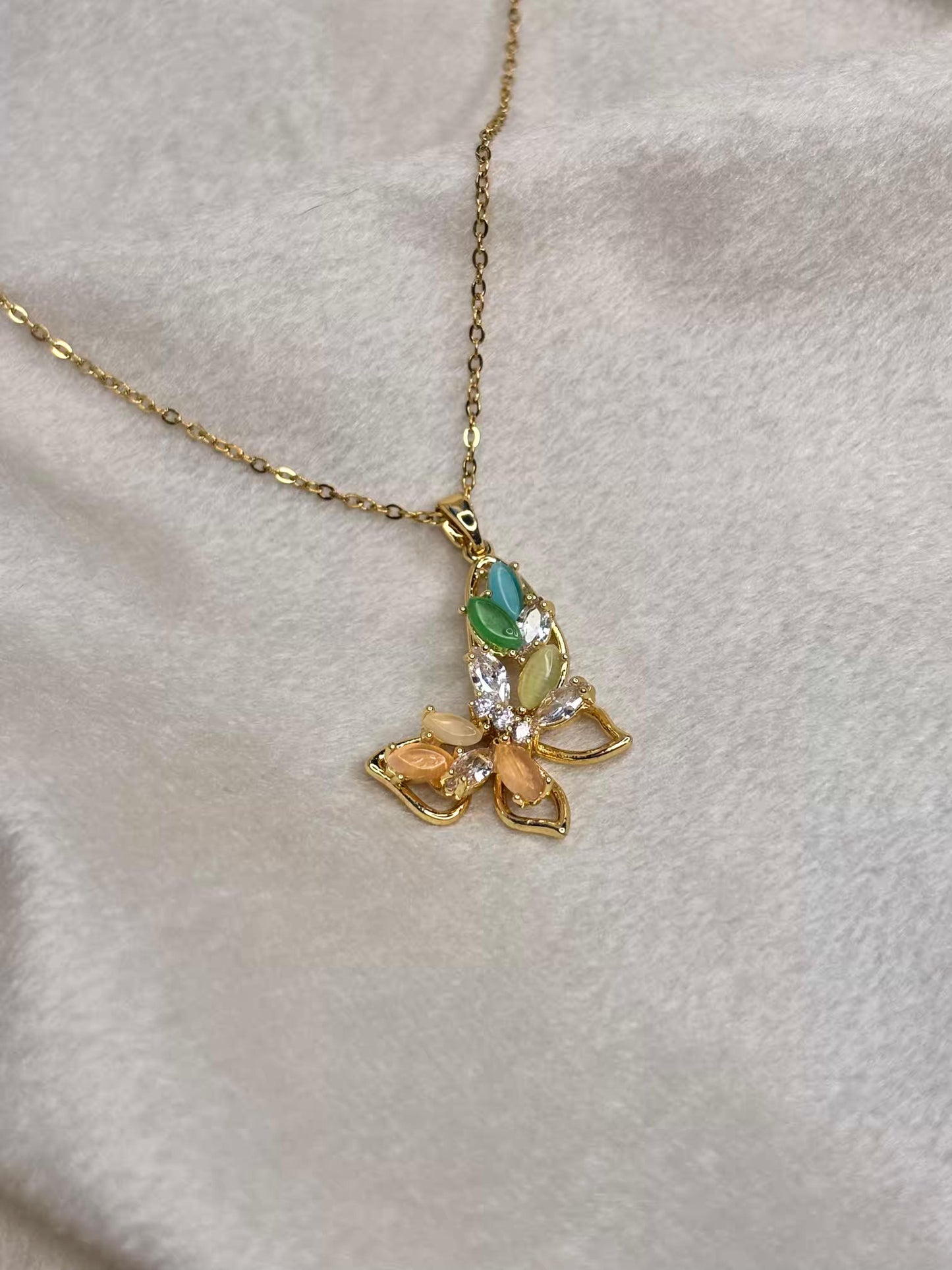 Orange Tone Butterfly Necklace 18K Gold Plated Premium Necklace