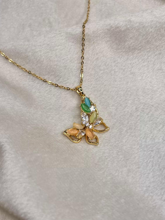 Orange Tone Butterfly Necklace 18K Gold Plated Premium Necklace