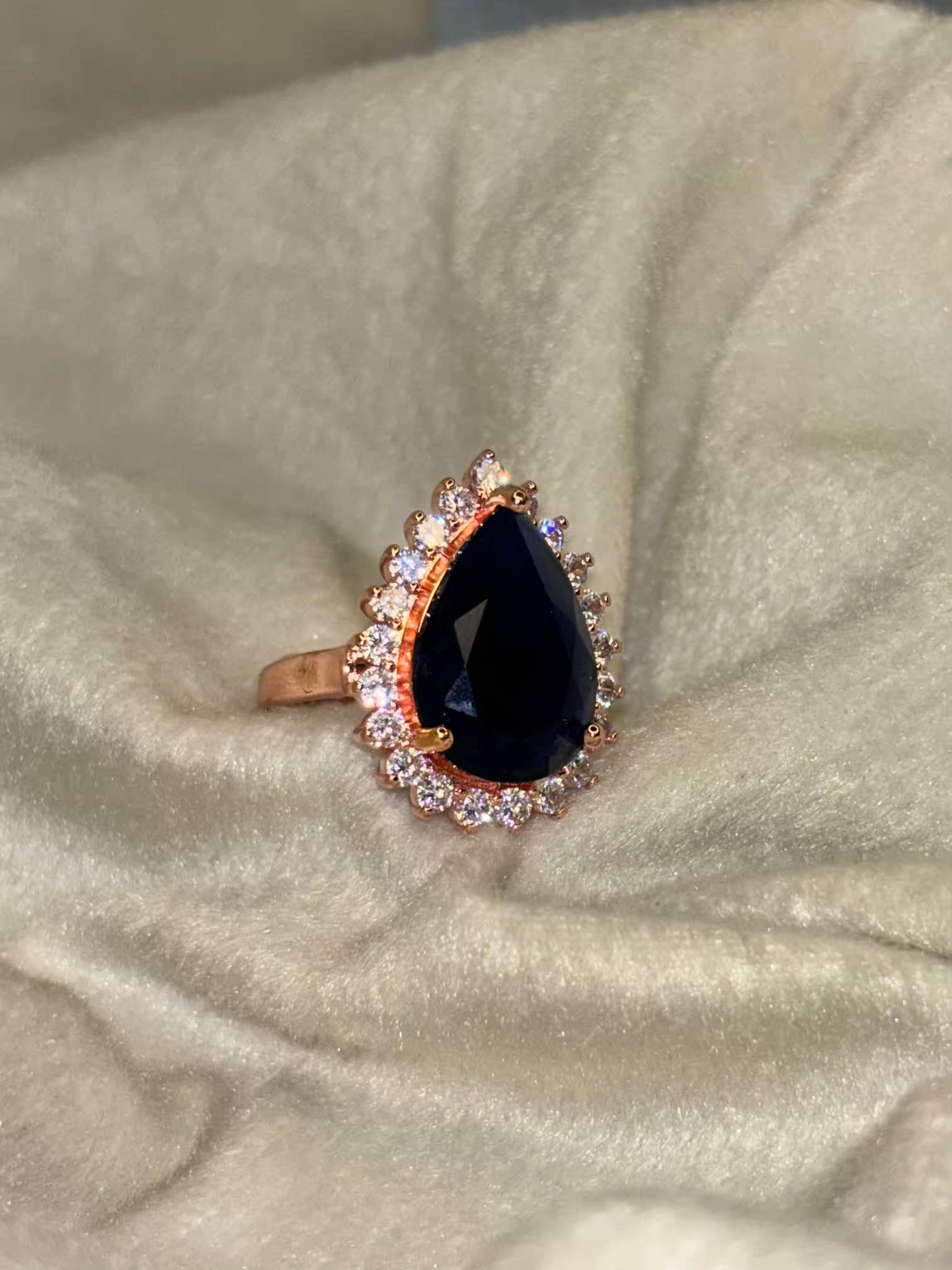 Oval Sapphire Studded Rose Gold Plated Premium Ring