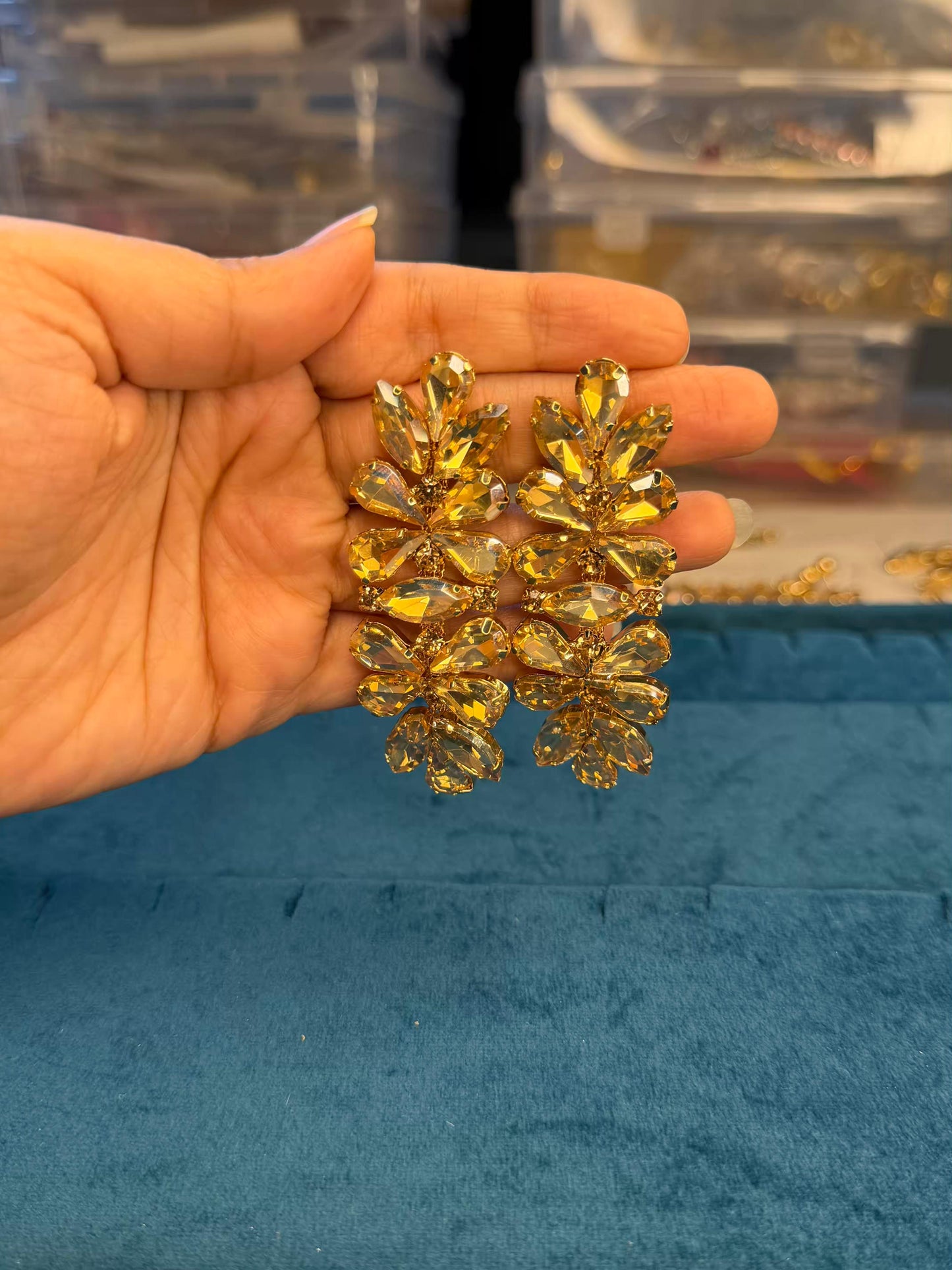 Yellow Floral Style Gold Plated Earrings