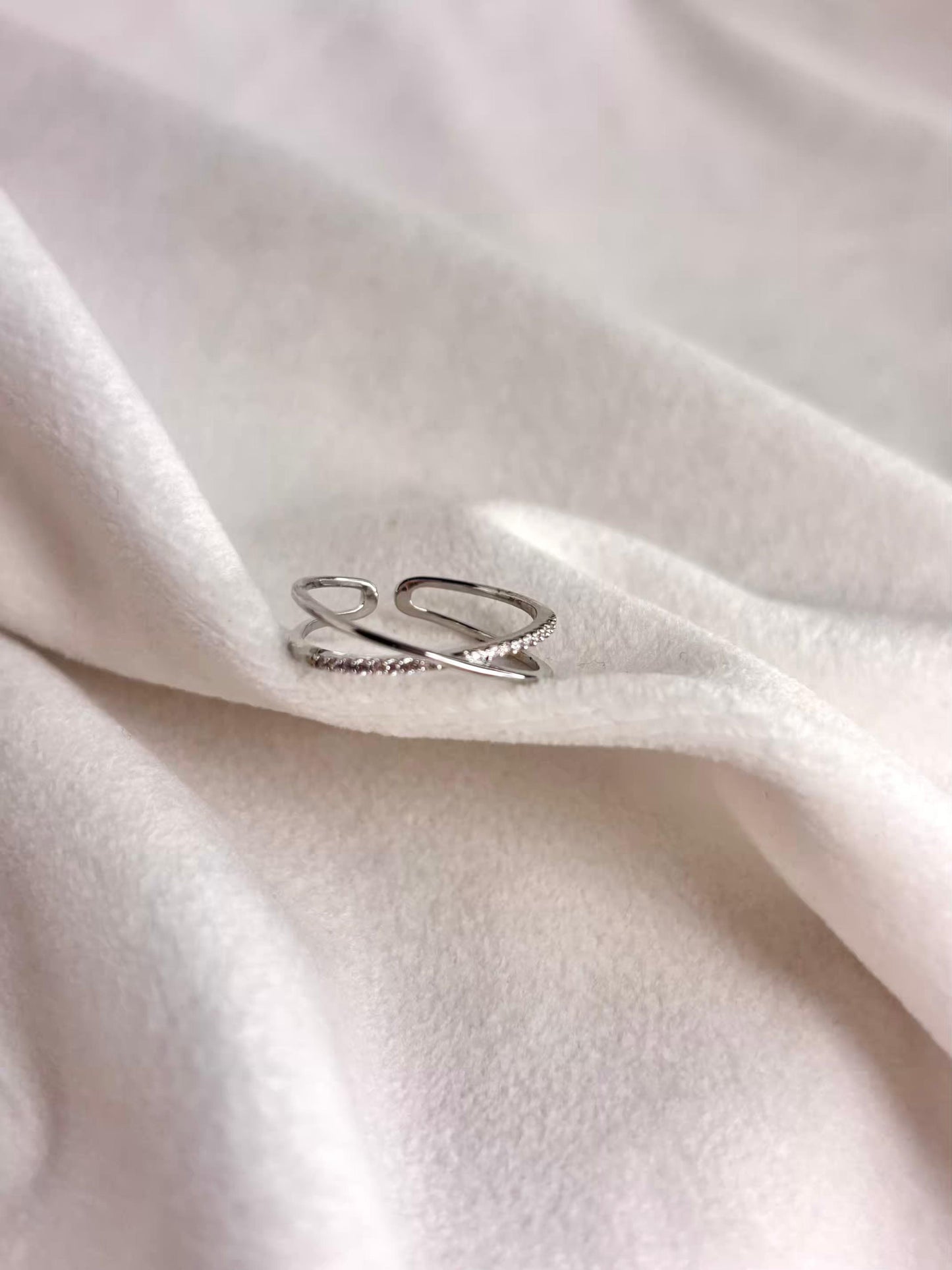 Minimal Criss Cross Ring Silver Plated Adjustable Ring