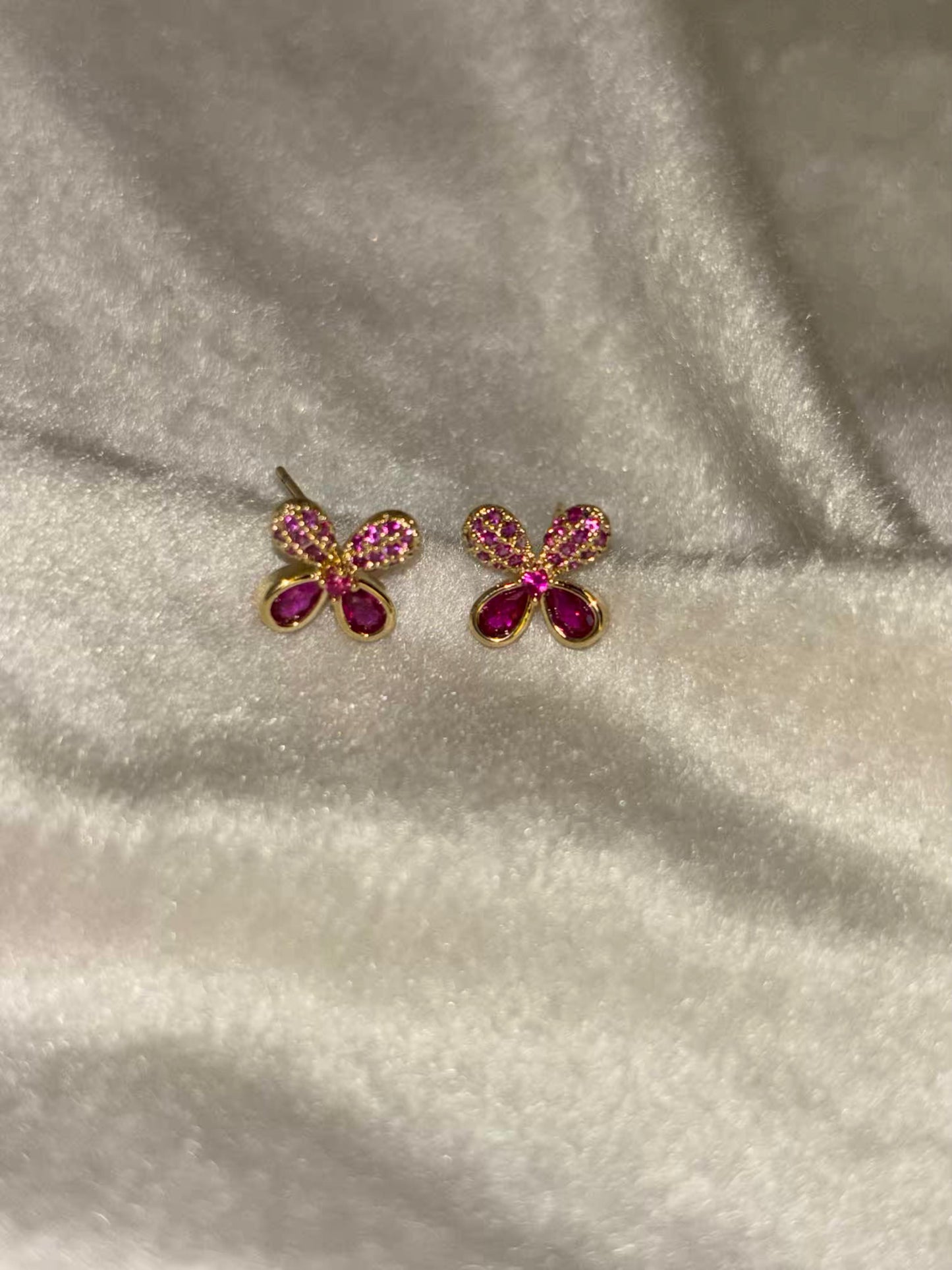 Red Floral Studds Earrings 18K Gold Plated Premium Earrings