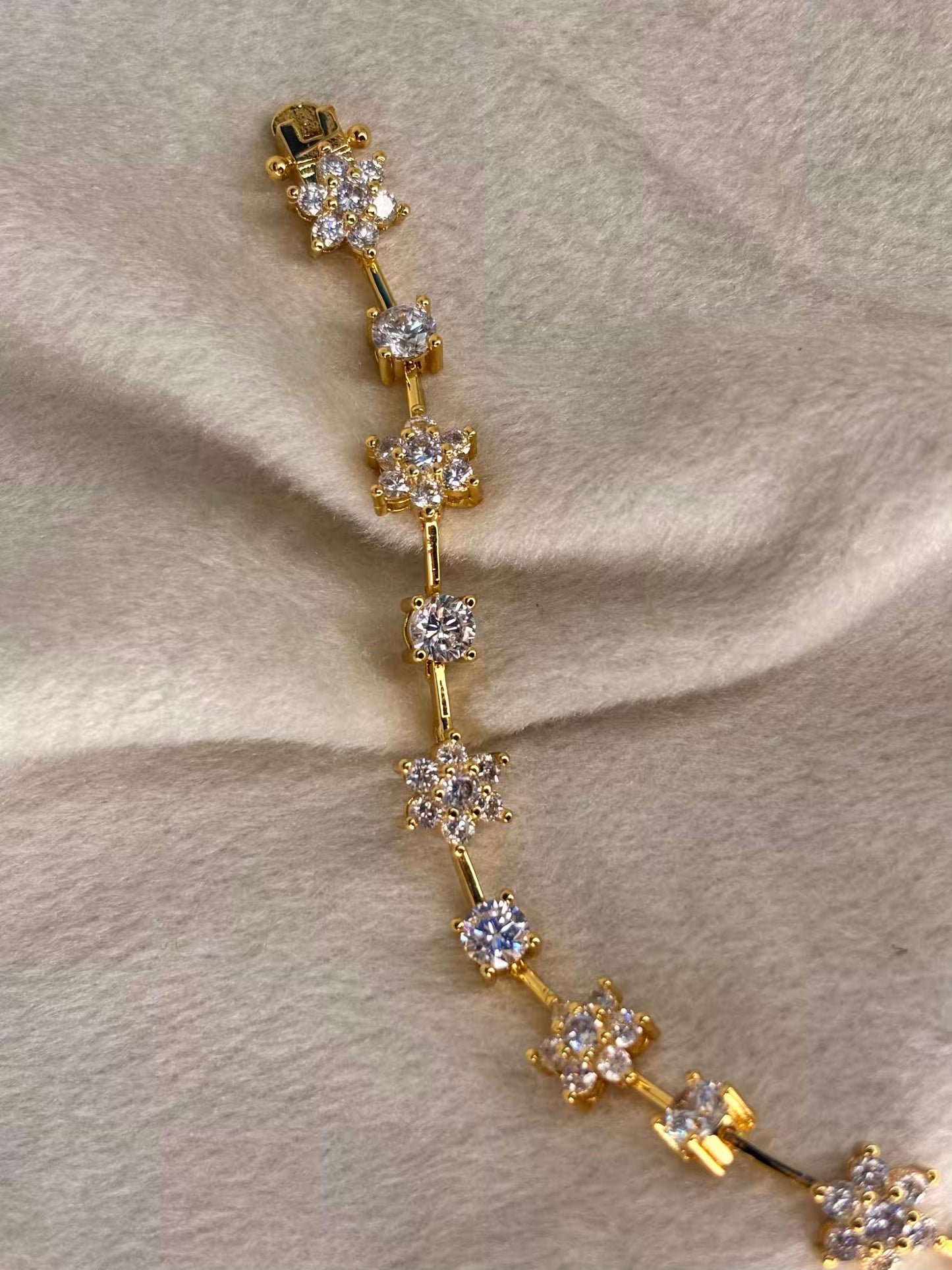White Floral Gem Studded 18K Gold plated Premium Tennis Bracelet