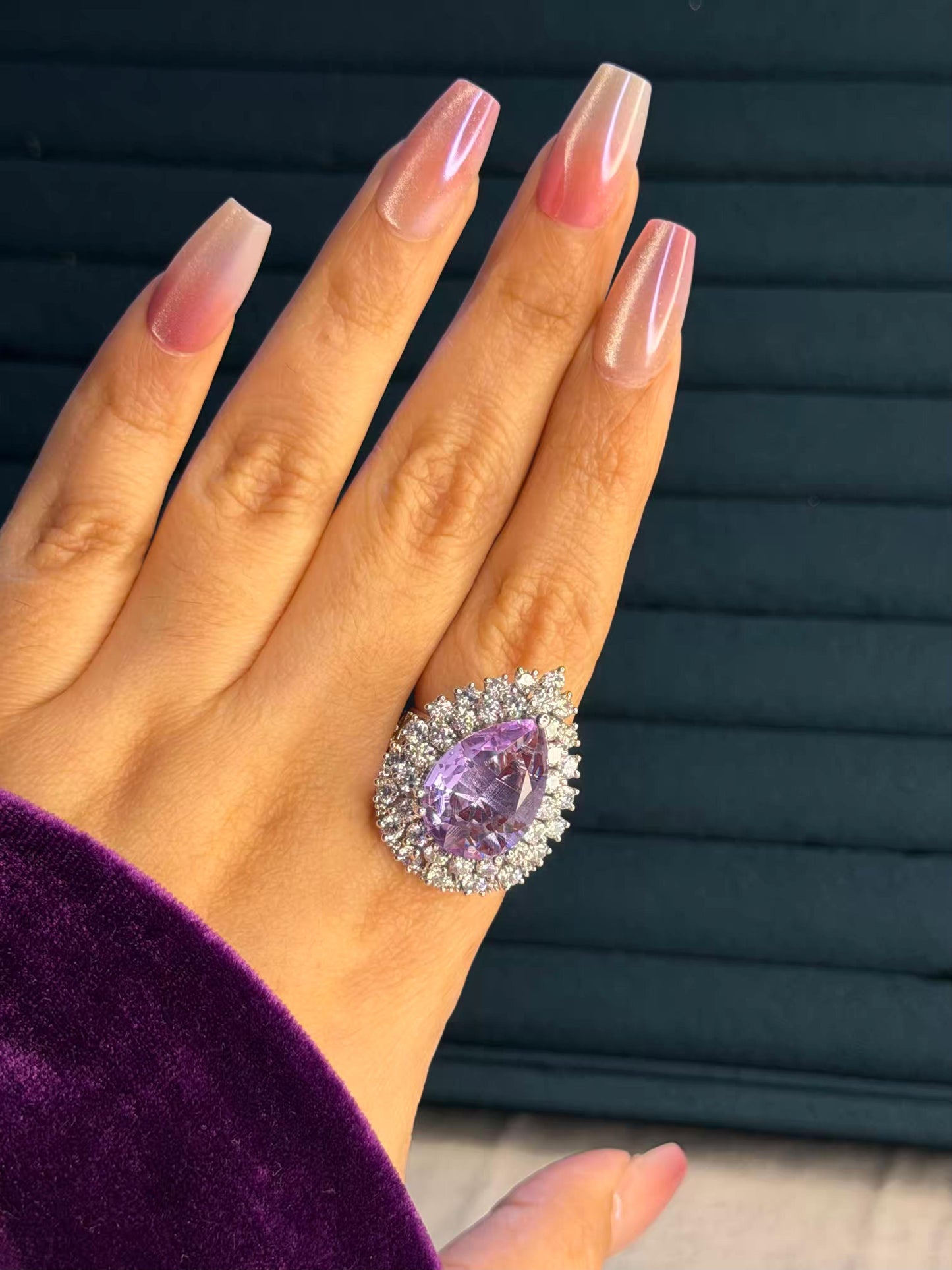 Purple Crystal Stone Silver Plated Premium Ring (Adjustable)