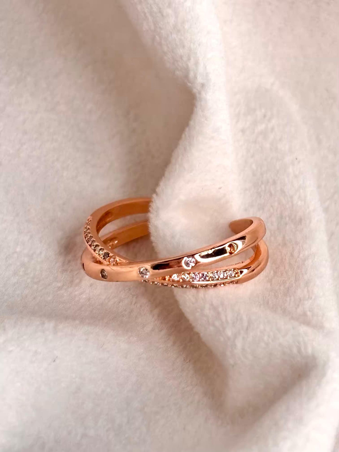 Criss Cross Statement Ring Rose Gold Plated Adjustable Ring