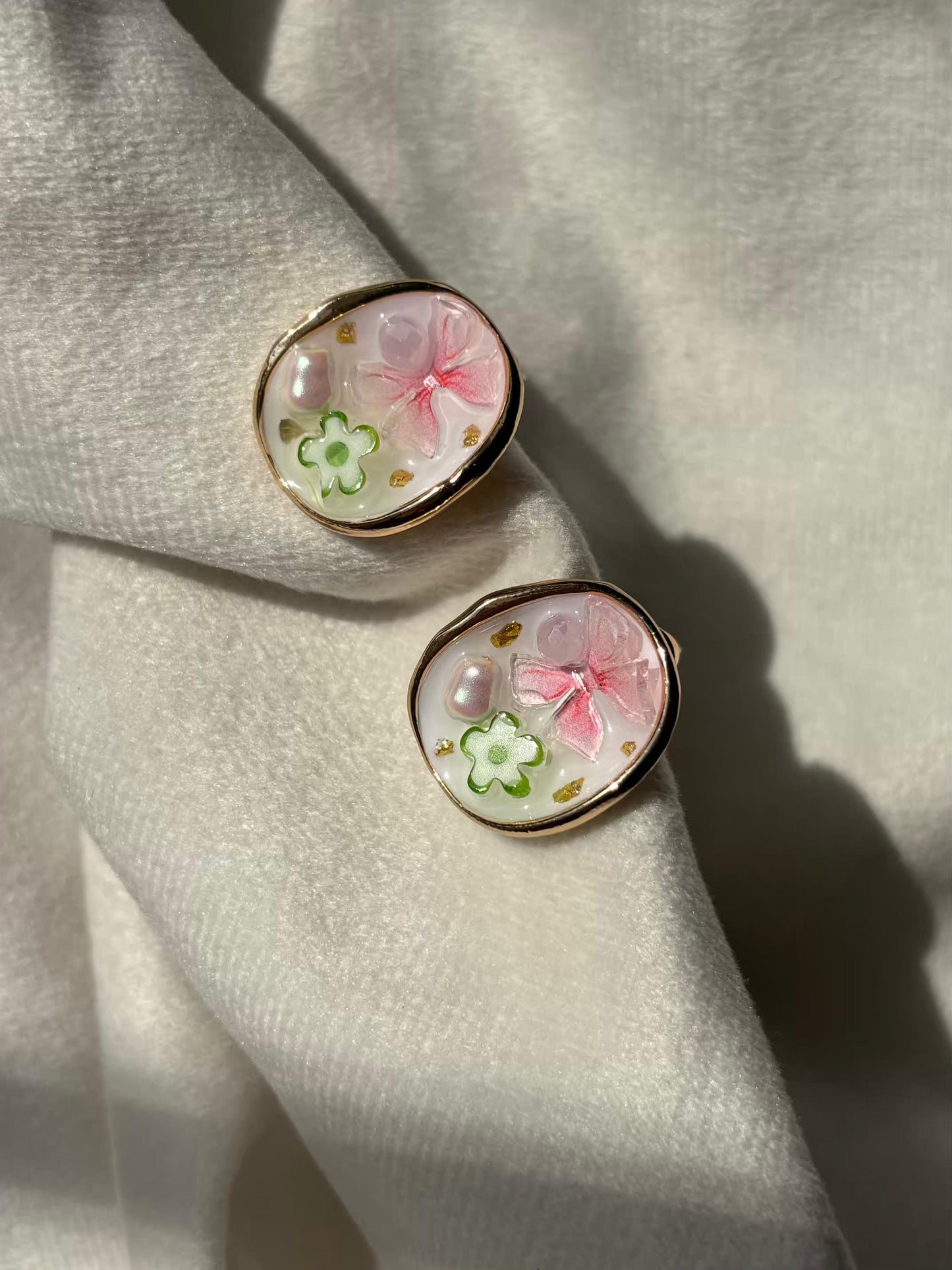 Pastel Pink Resin Studds 18K Gold Plated Premium Earrings