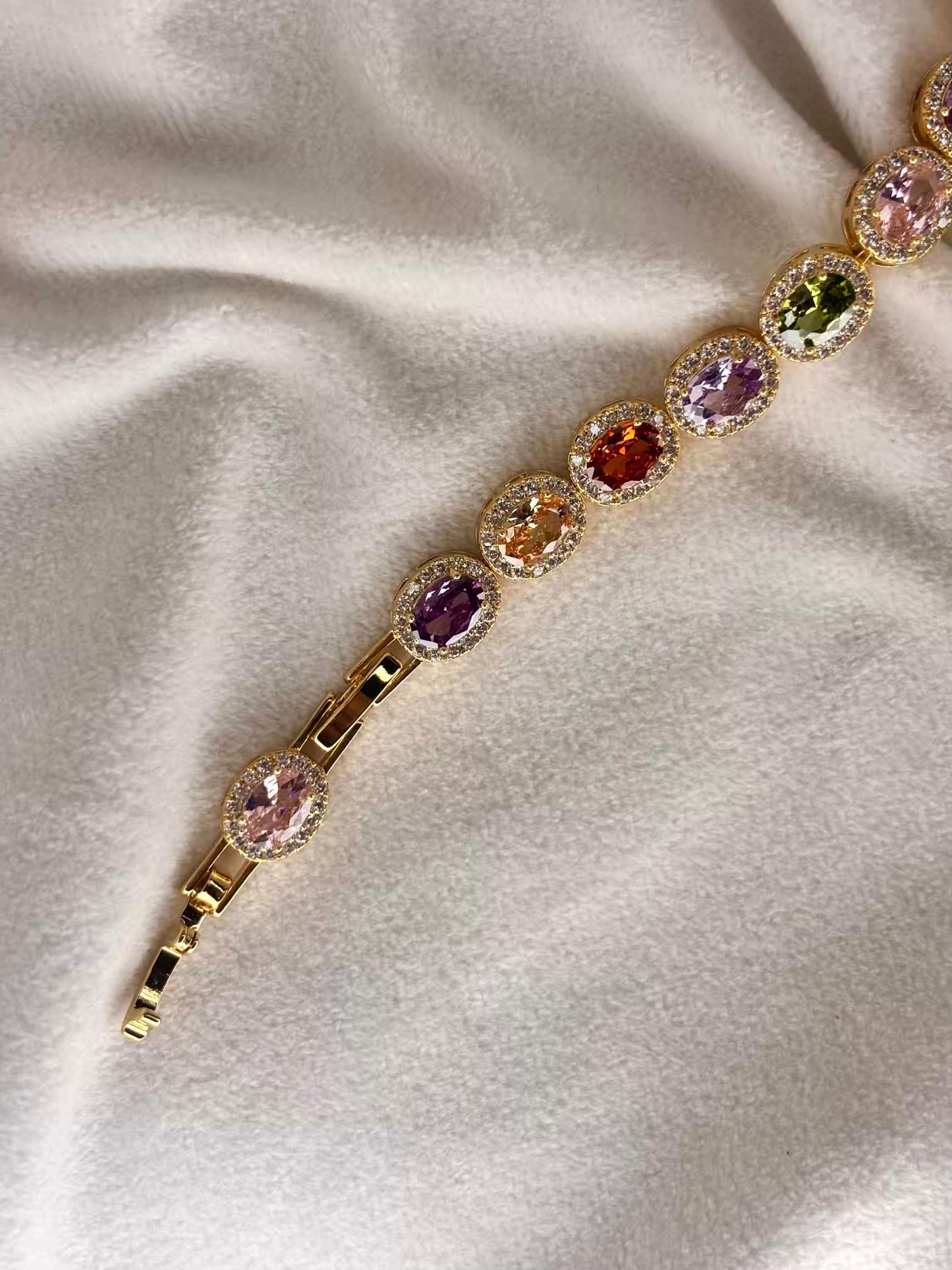 Oval Multicolor Shimmer 18K Gold plated Premium Tennis Bracelet