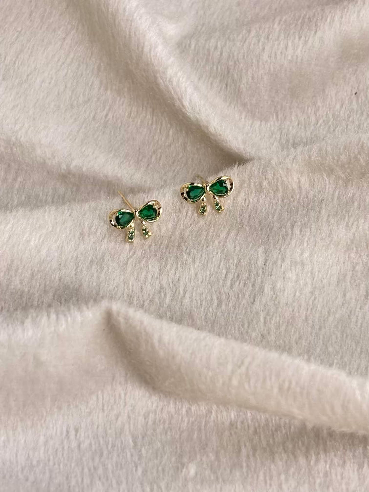 Emerald Bow Earrings 18K Gold Plated Premium Earrings