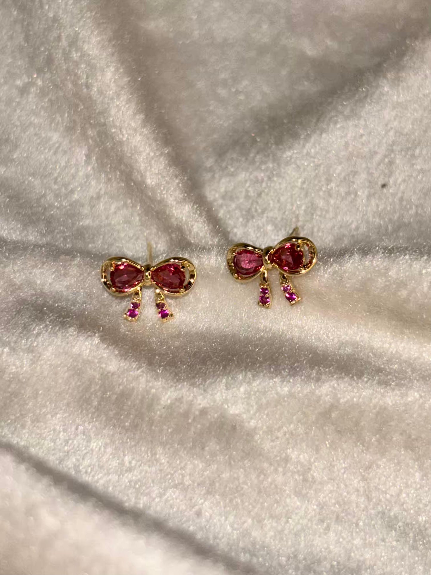 Magenta Bow Earrings 18K Gold Plated Premium Earrings