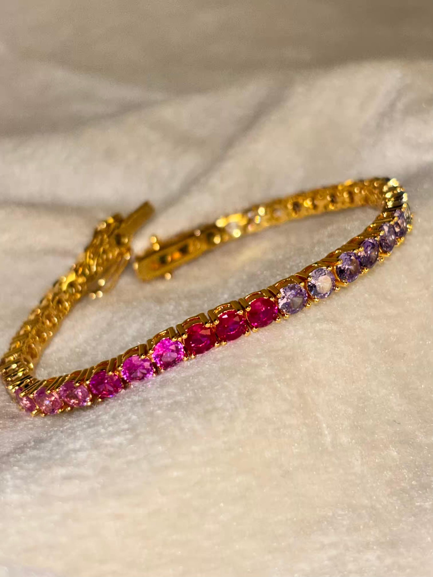 Multicolored Gem Studded 18K Gold plated Premium Tennis Bracelet
