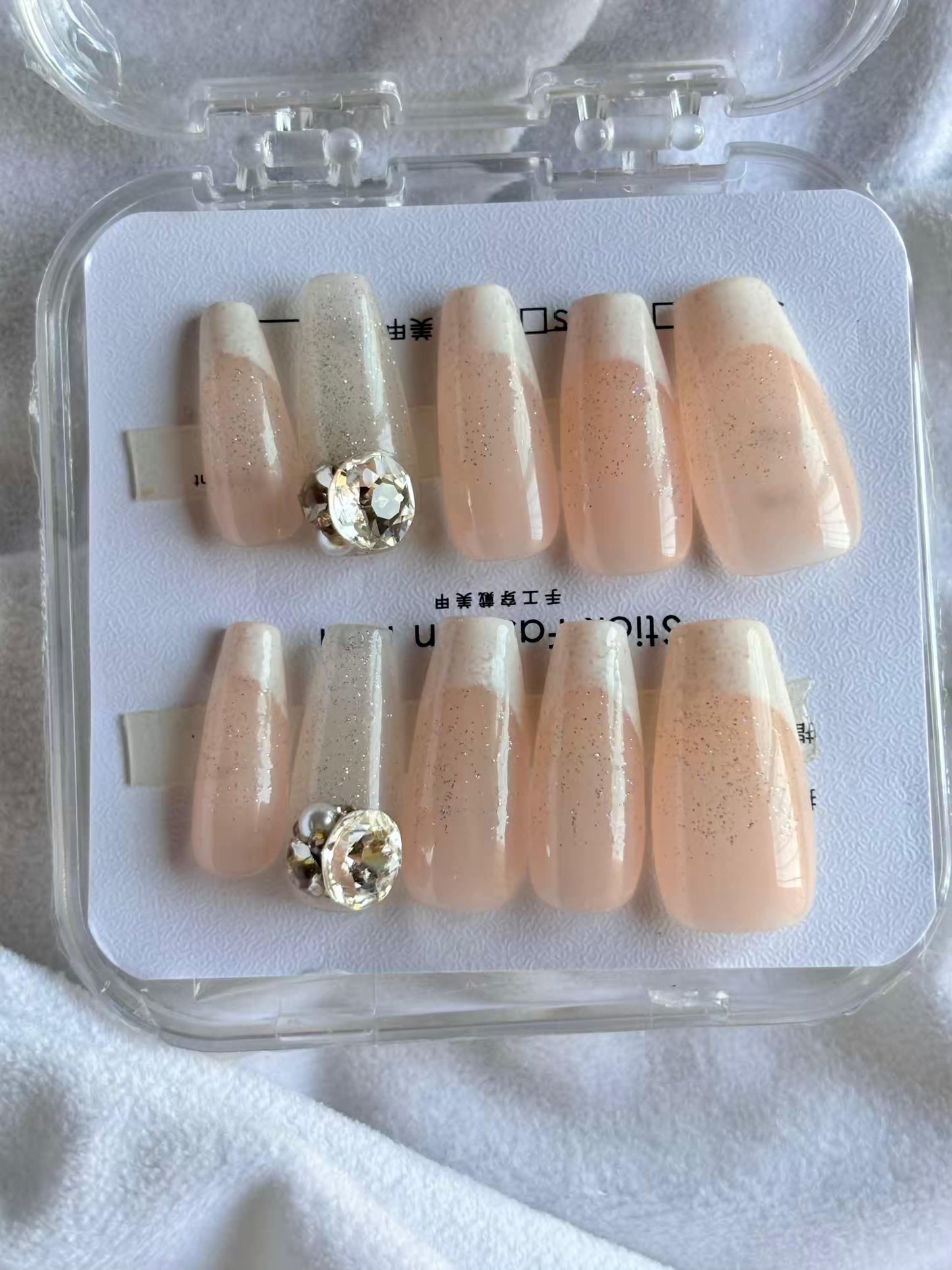 Acrylic Premium peachy Orange Soft Bow Fancy Press On Nails ( Set of 10 )