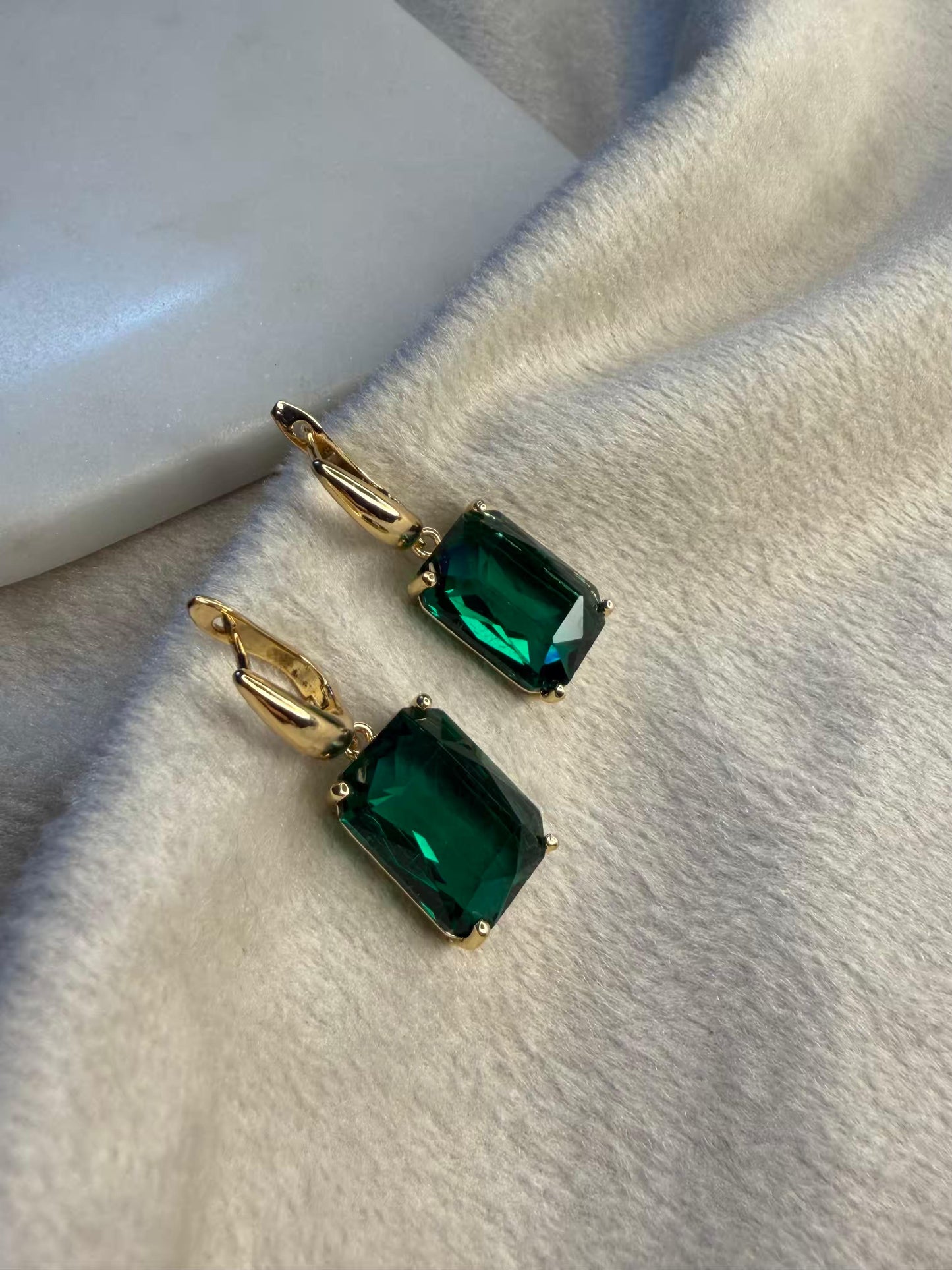 Classic Emerald Green Stud Gold Plated Earrings