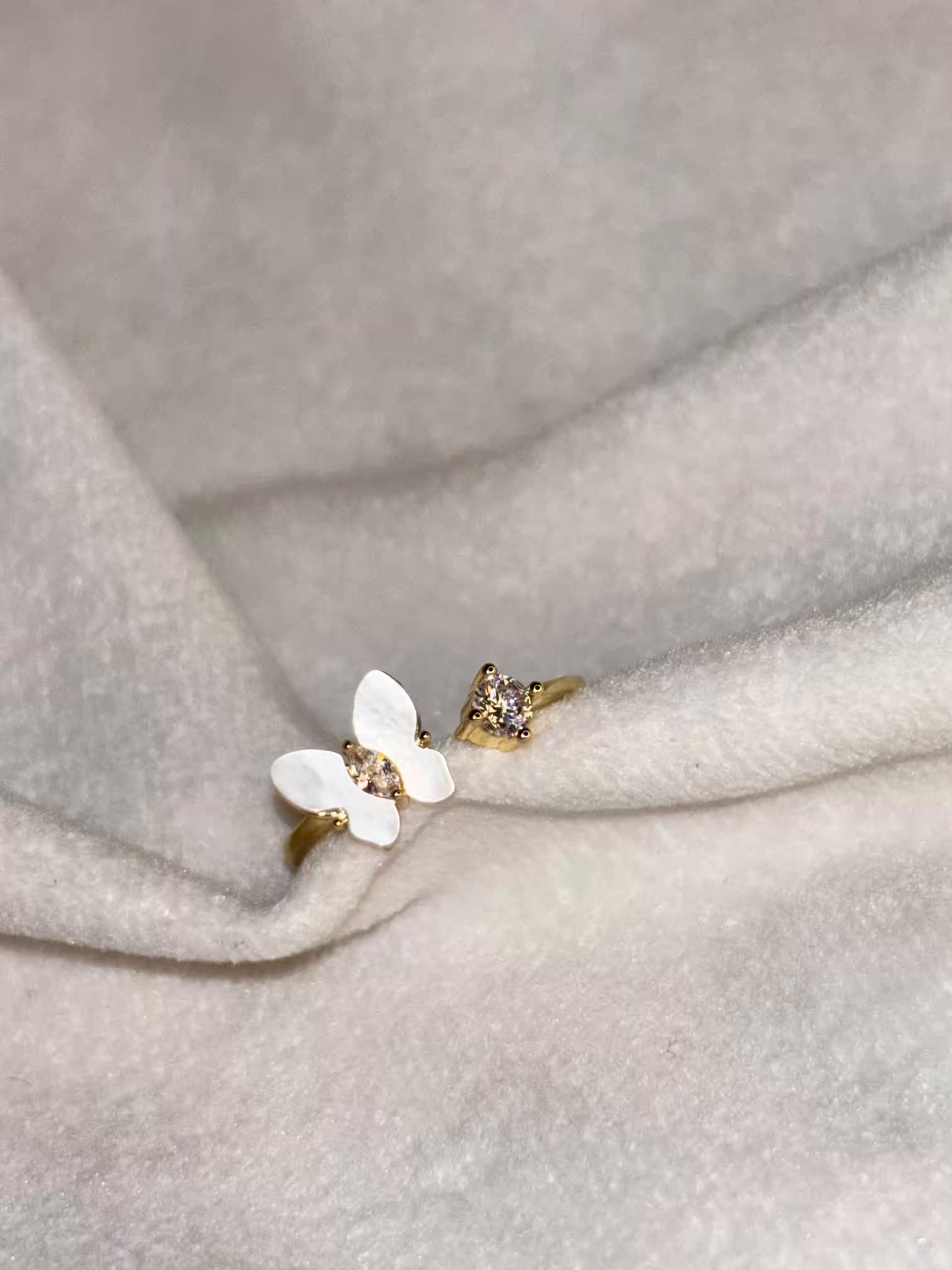 White Flutter Ring 18K Gold Plated Adjustable Ring