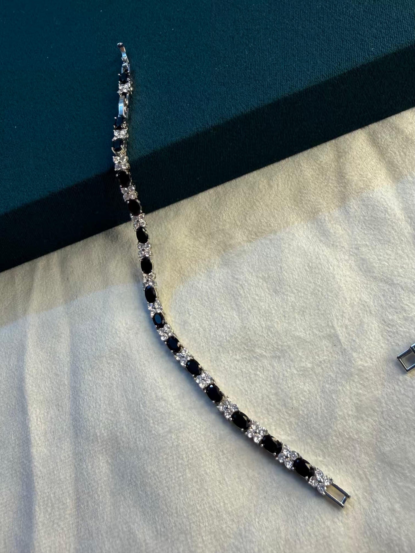 Black & White Oval Contrast Silver Plated Tennis Bracelet