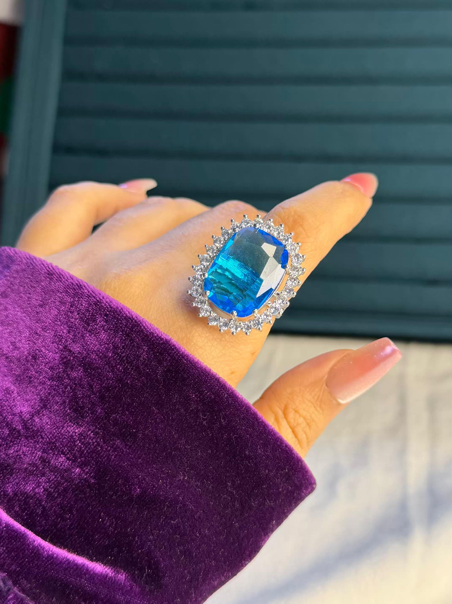 Blue Dominion Silver Plated Premium Ring (Adjustable)