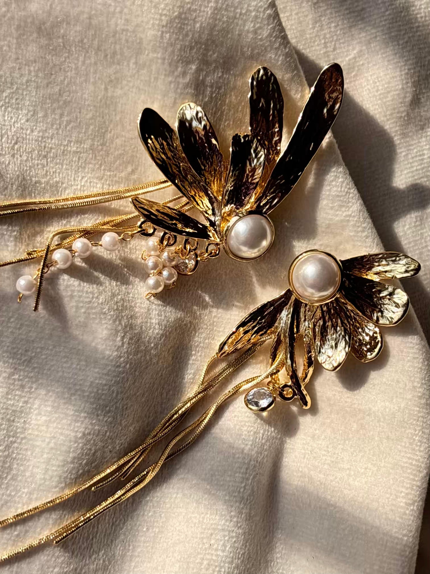 Half Pearl Dangles Studds Earrings 18K Gold Plated Premium Earrings
