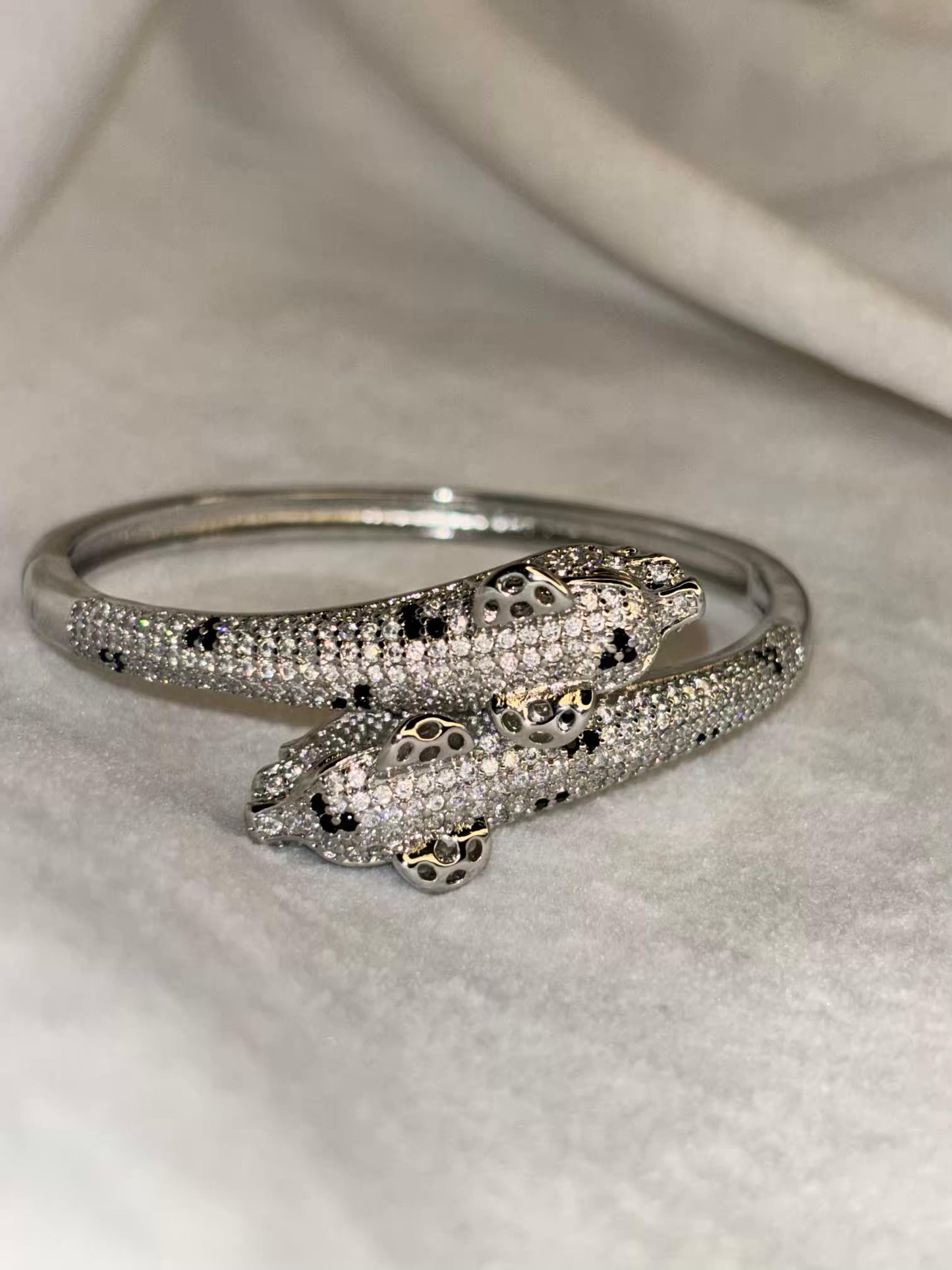 Heavy Studded Dual Head Premium Kada Bangle Silver Plated Bangle