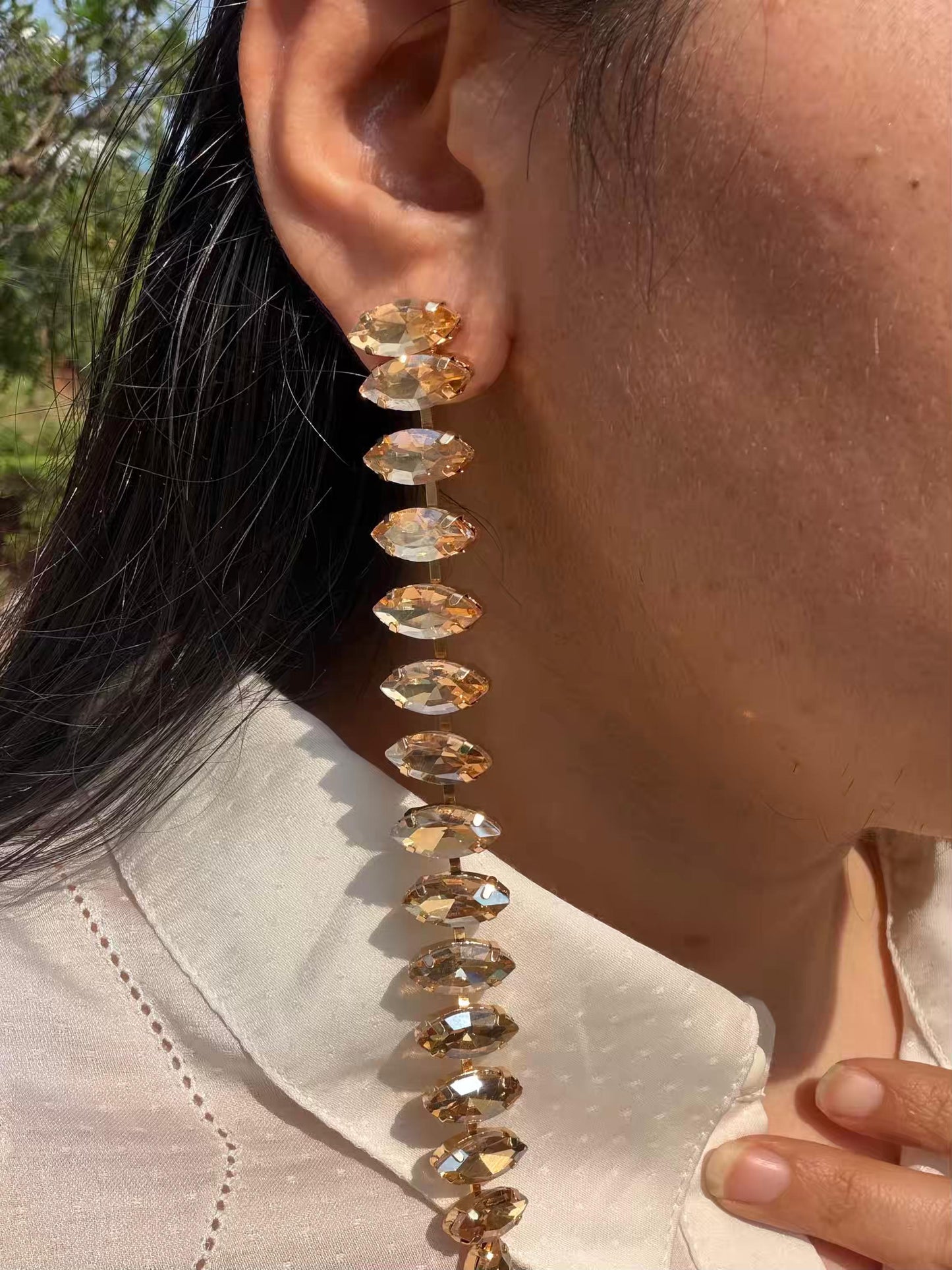 Golden Colour Stones Layers Long Gold Plated Earrings