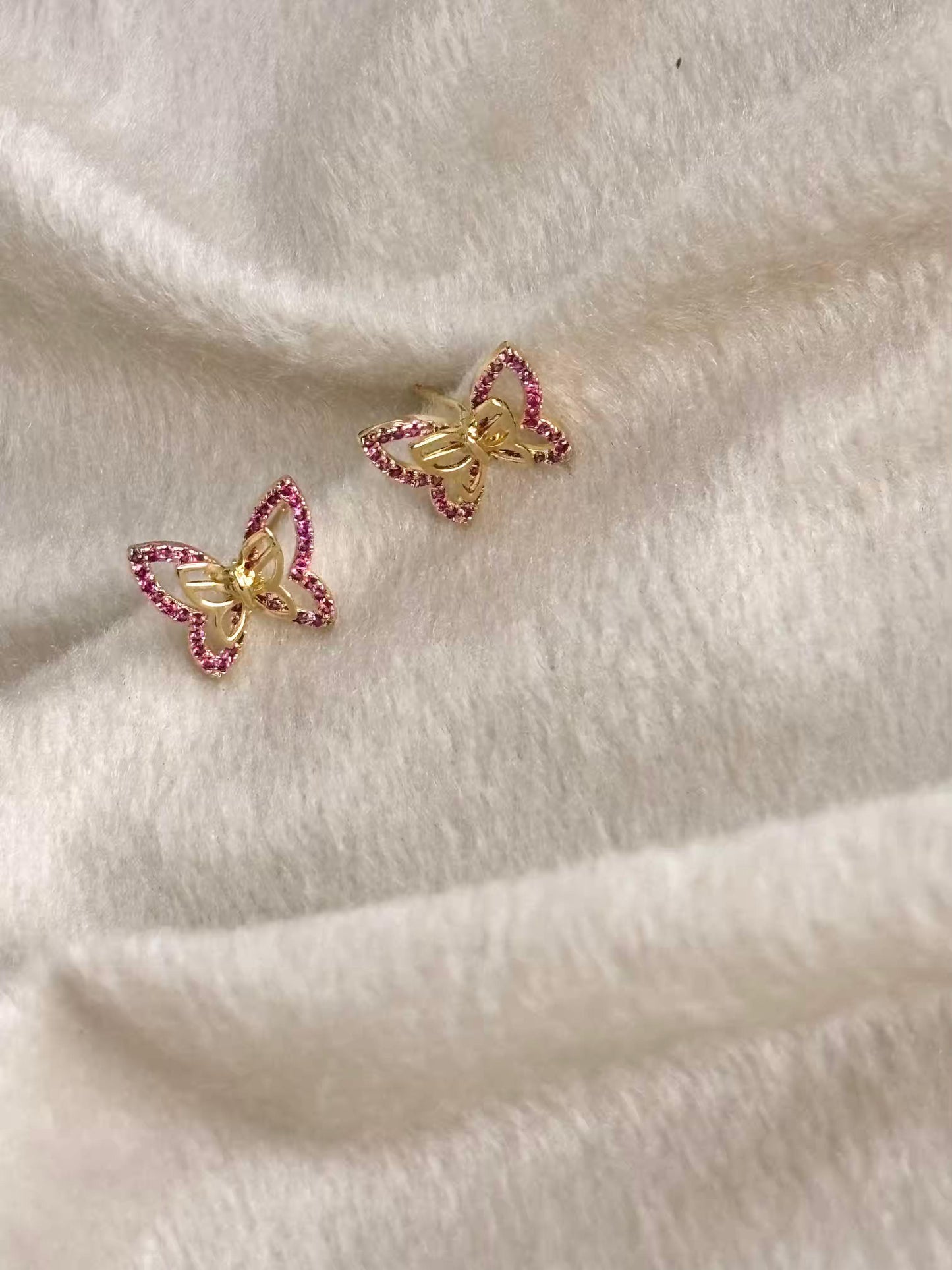 Pink Accent Butterfly Earrings 18K Gold Plated Premium Earrings