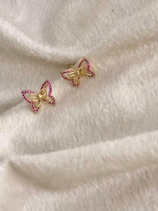 Pink Accent Butterfly Earrings 18K Gold Plated Premium Earrings