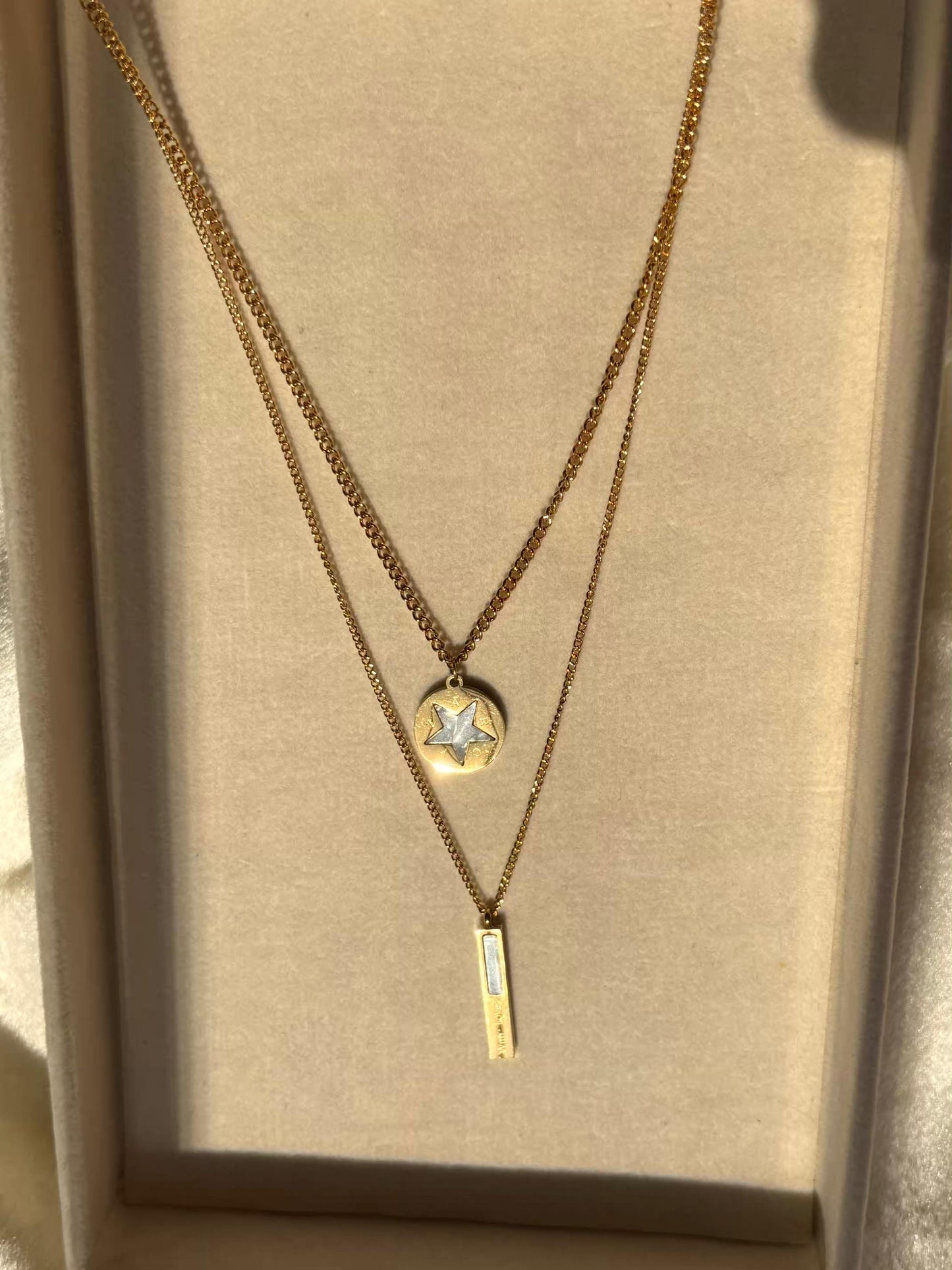 Dual Layered Bar Star Necklace 18K Gold Plated Premium Necklace