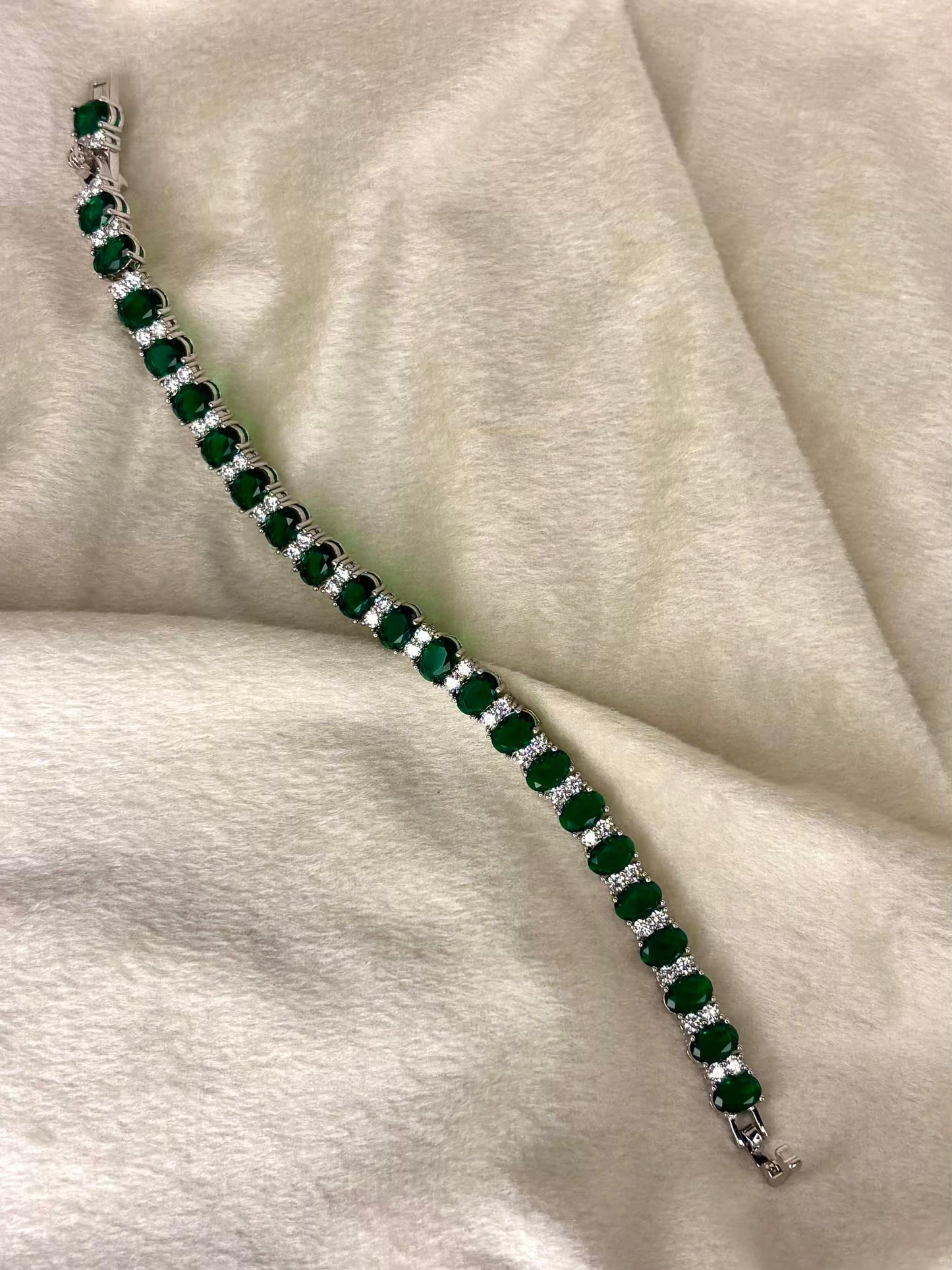 Green Twinkle Silver plated Premium Tennis Bracelet