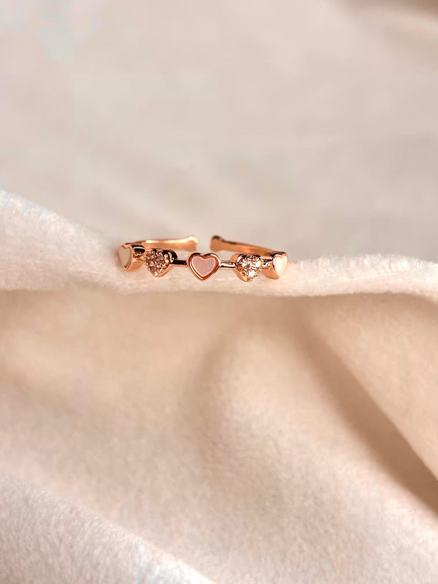 Color Hearts Ring Rose Gold Plated Adjustable Ring