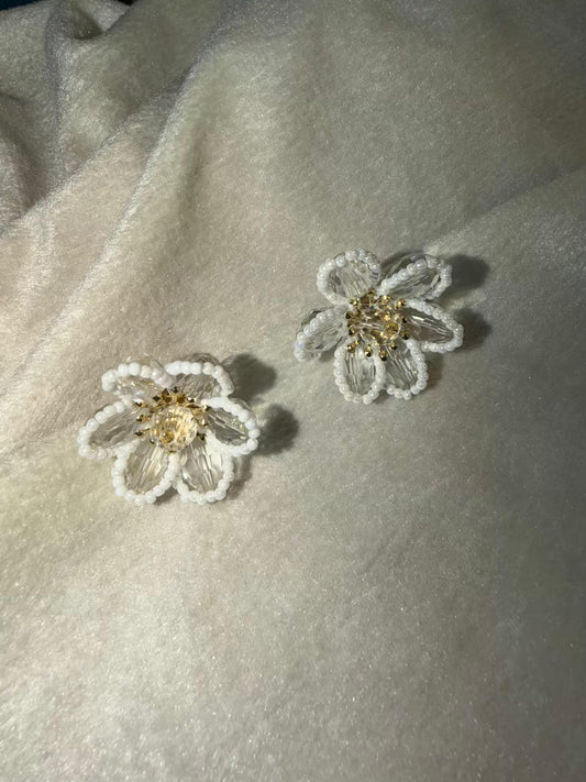 Pearl Petal Beaded Flower Studs Gold Plated Earrings