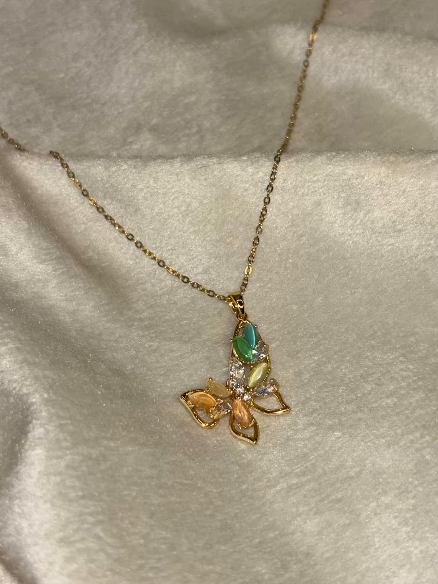 Orange Tone Butterfly Necklace 18K Gold Plated Premium Necklace