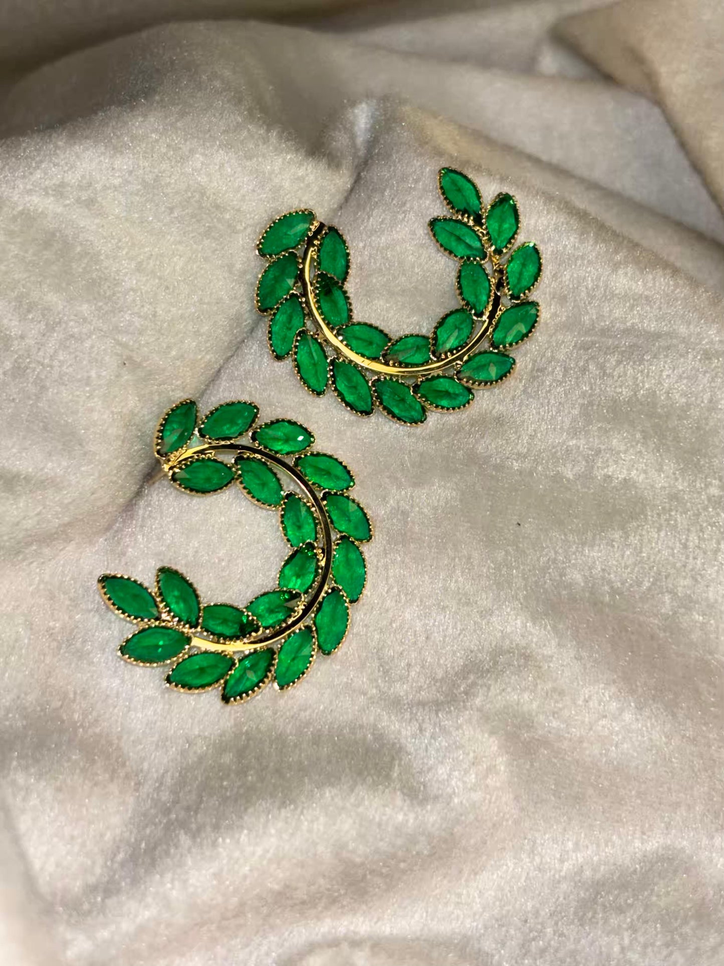 Green Spiral Earrings 18K Gold Plated Earrings Premium Earrings